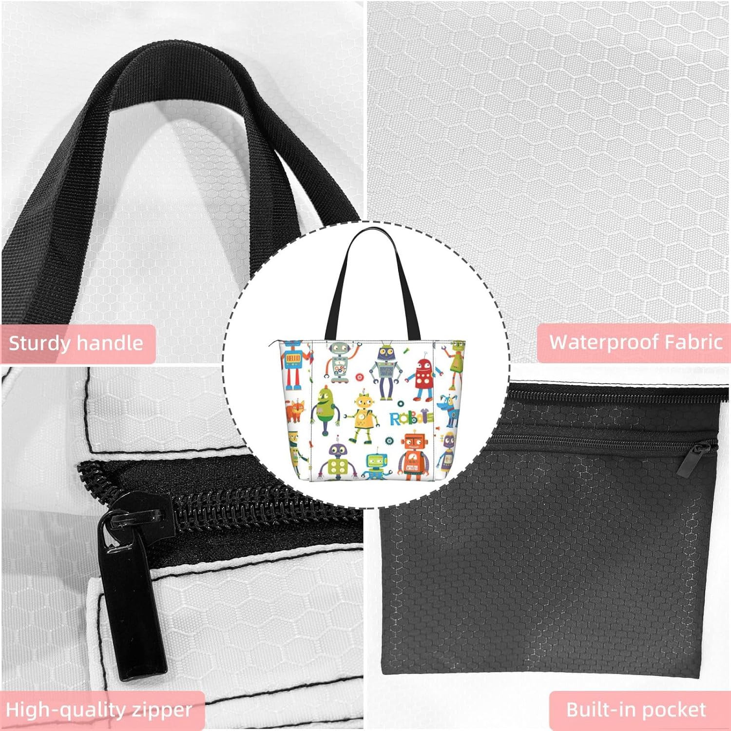 Cute Cartoon Robots Print Women Yoga Bag One Shoulder Lightweight Large Capacity Daily Workout Outdoor image 5