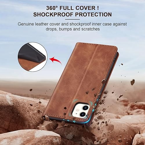 Miniatura 4 de Flip Wallet Case for iPhone 11,Leather Magnetic Folio Cover with Card Holder,Kickstand - TPU Shockproof Durable Protective Phone Case,Brown