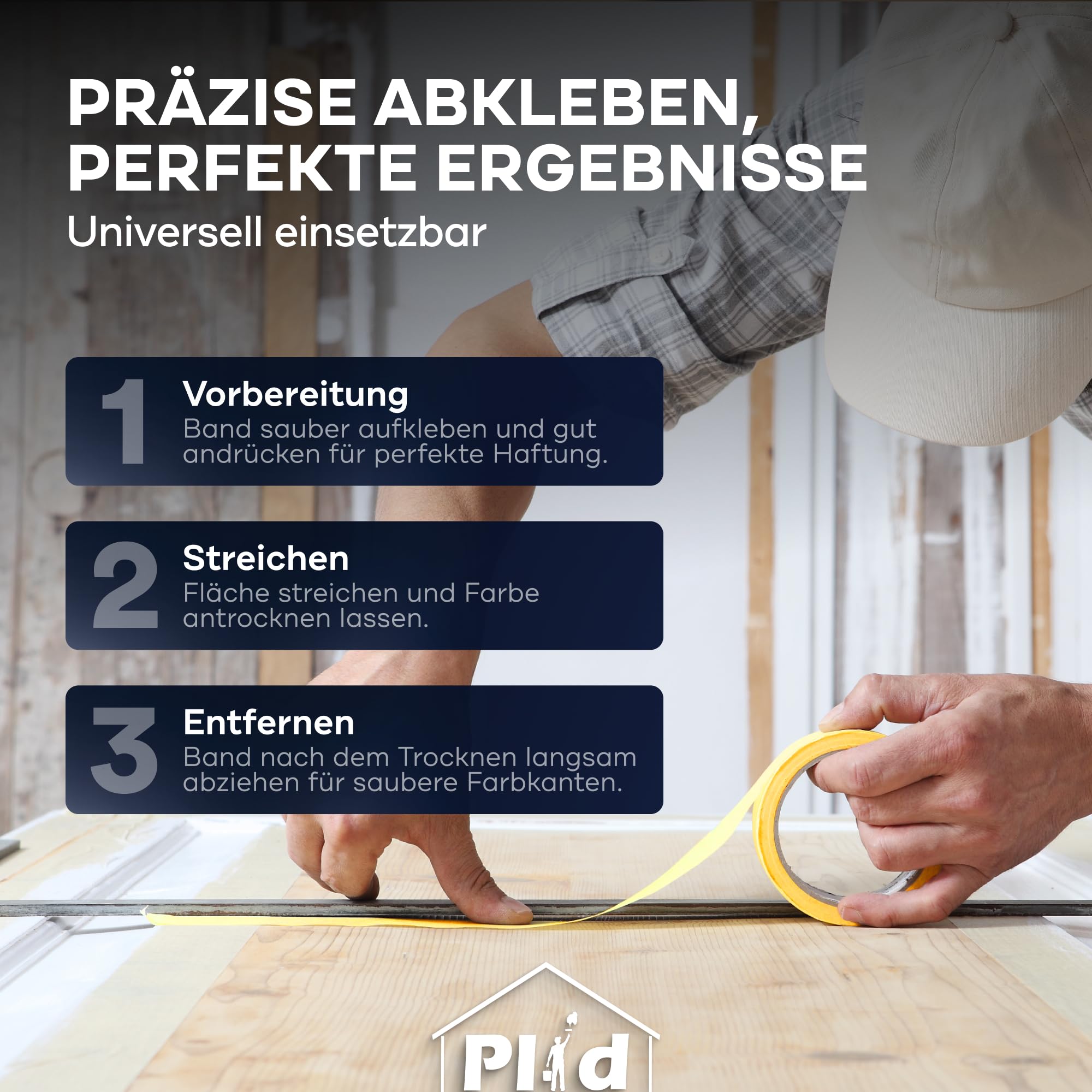 Plid Goldband Malerkrepp – 32 Rollen - 30 mm × 50 m – Malerklebeband | Kreppband | Abklebeband | Für Wand, Holz, Metall, Putz & Glas | Präzise Farbkanten | Innen & Außen