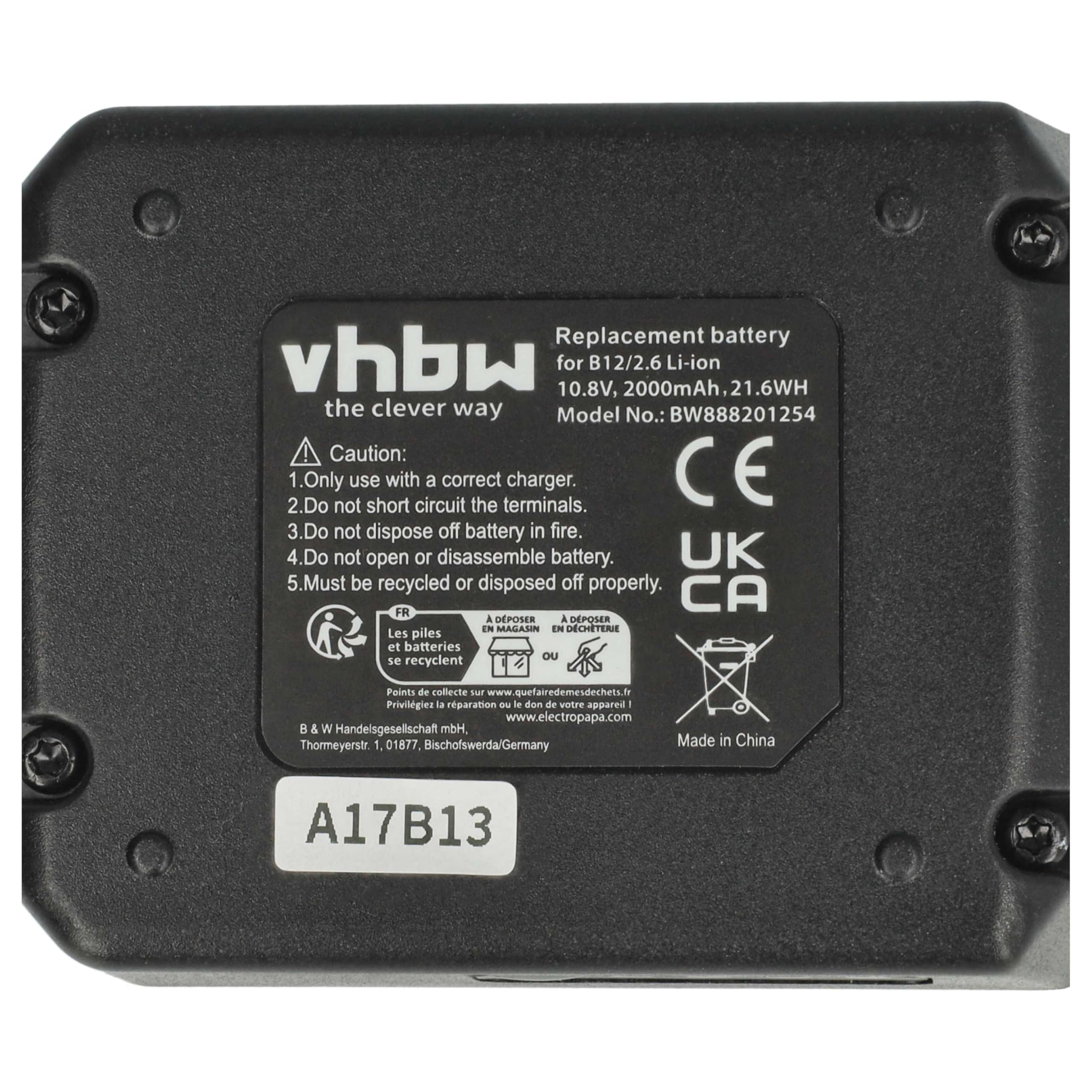 vhbw 3x batteria sostituisce Hilti B 12/4.0, B 12/2.6 per utensile elettrico (2000 mAh, Li-Ion, 10,8 V)