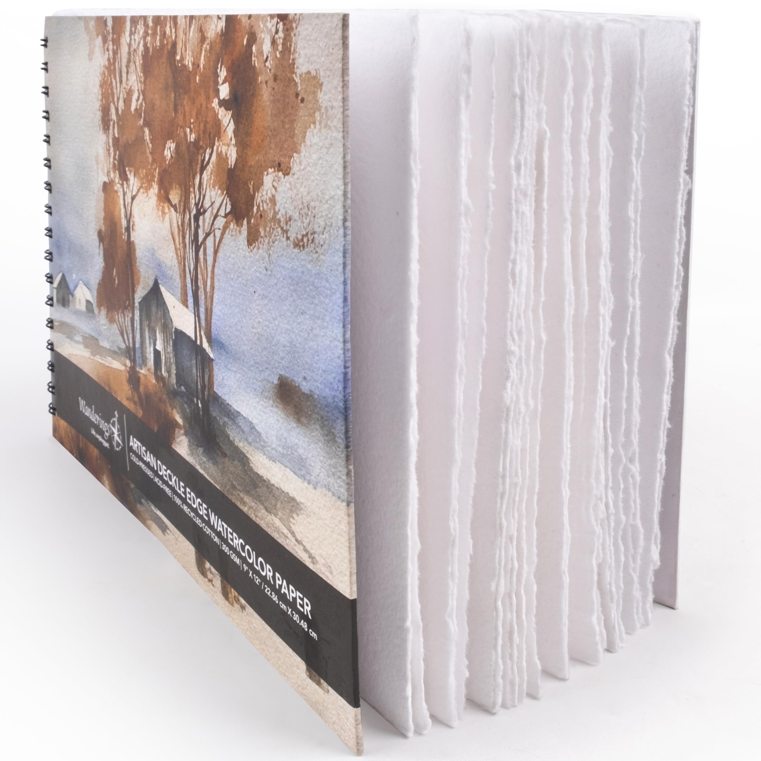Wanderings Tear Out Watercolor Journal - 9"x12" - Premium Art Journal with Handmade Deckle Edge Paper Featuring 350 GSM Cold Press Paper for Scrapbook