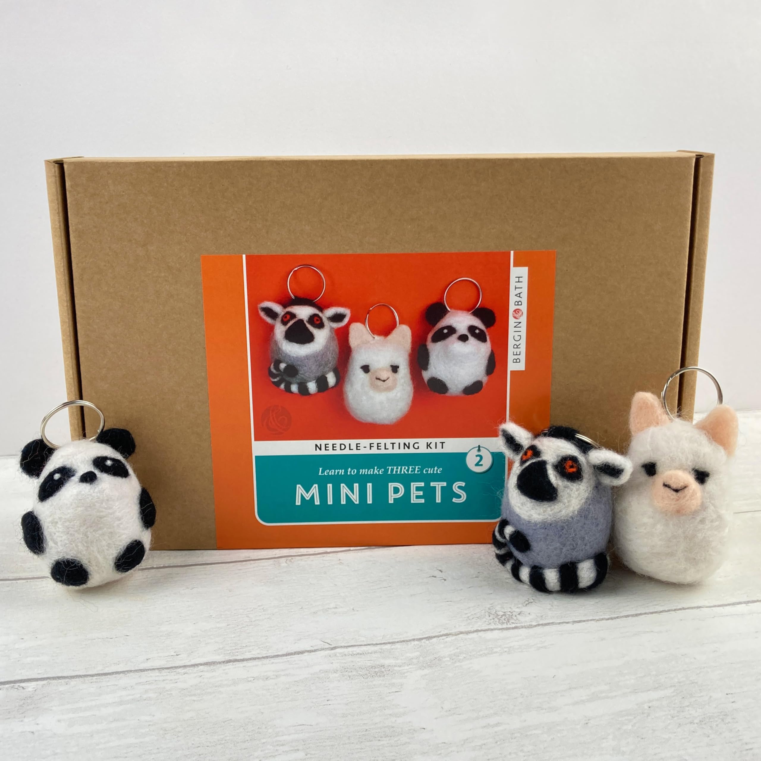 Bergin & Bath Needle Felted Mini Pets 2 - Make Three Felt Animals in This Beginners Craft kit for Adults. Create a Cute Llama, Panda and Lemur! Gift for Teens and Adults