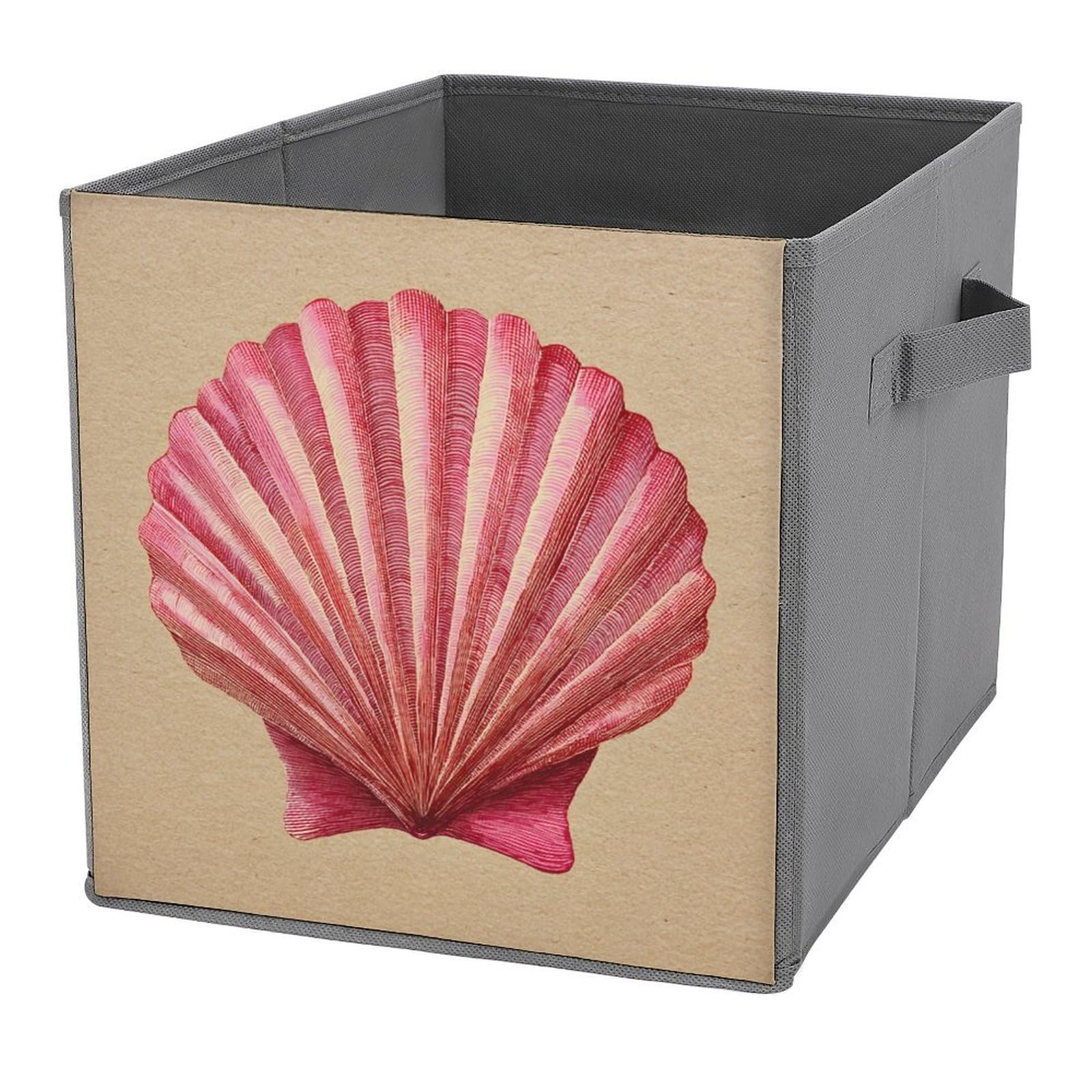 Jubonexis Stylized Pink Scallop Shell Cube Storage Bins Storage Cubes Foldable Decorative Fabric Storage Baskets Home Organizers with Handles for Shelves,Closet, 27x27 CM