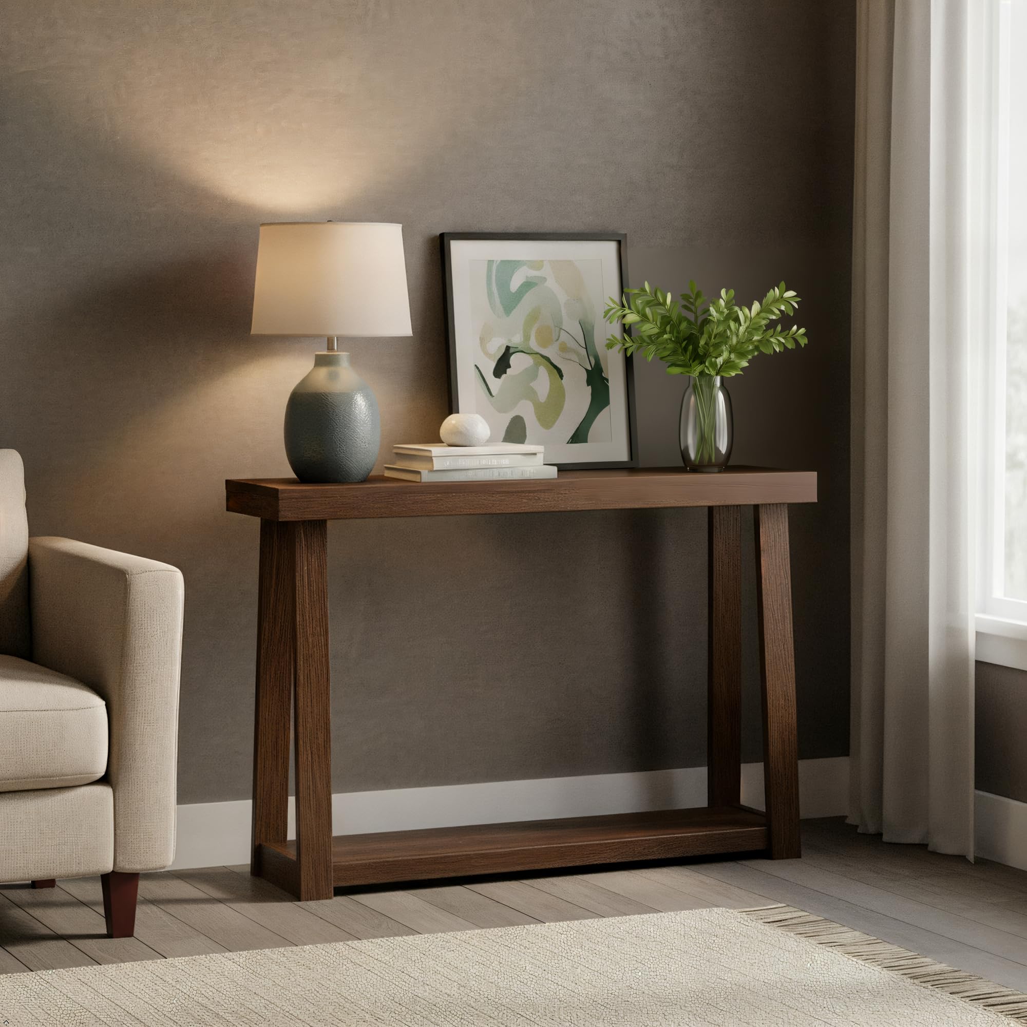 Plank+Beam Classic Console Table, with Shelf, 46 Inch, Walnut | Non-Toxic Finishes, Versatile Design, Built-In Storage, Elegant Details, Easy Assembly, Quick Setup, Solid Wood