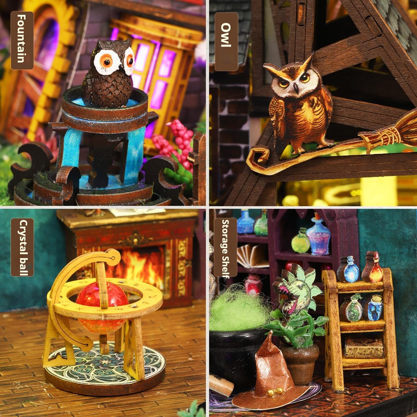 DIY Miniature Dollhouse Kit with Music, 3D Wooden Puzzle House for Adults, Fantasy Witch Cottage Book Nook, Handmade Diorama Home Decor Gift