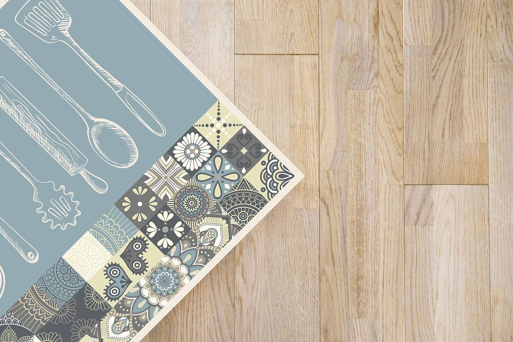 Panorama Tapis Vinyle - Modèle Cuisine Utensile Cuisine Bleu 100x140 cm - Différentes Tailles - Deco Maison, Cuisine, Chambre et Exterieur