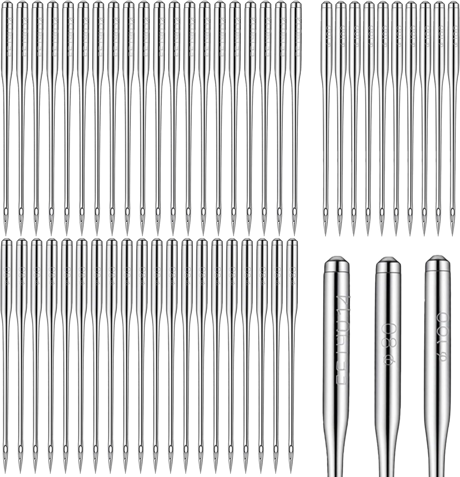 50 PCS Universal Sewing Machine Needles, 3 Sizes 80/12 90/14 100/16 Heavy Duty Sewing Machine Needle for Various Fabric Canvas Leather Embroidery Jeans
