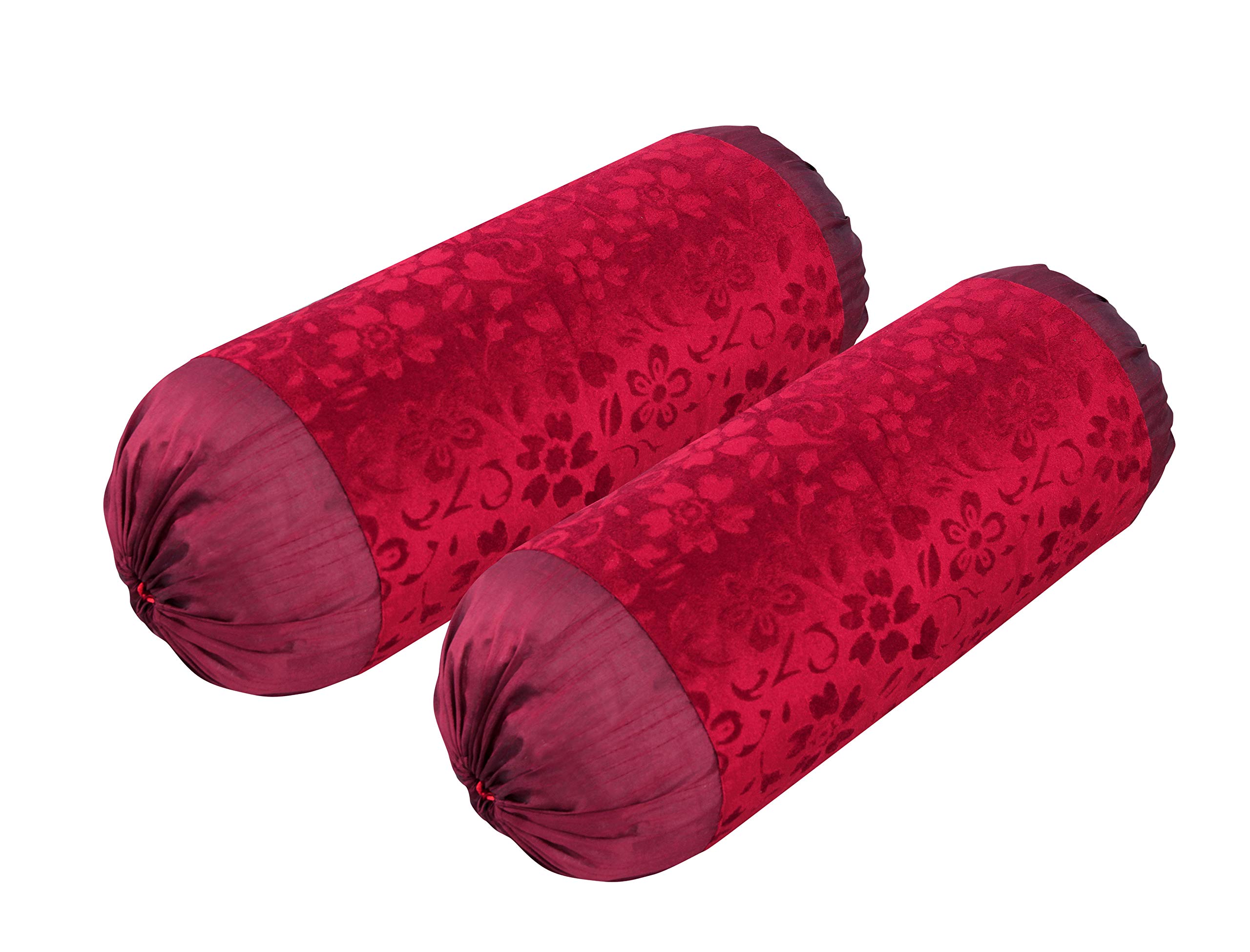 Zesture Bring Home Polyester, Polyester Blend Bolster Cover (Red, Maroon, Standard) -2 Pieces
