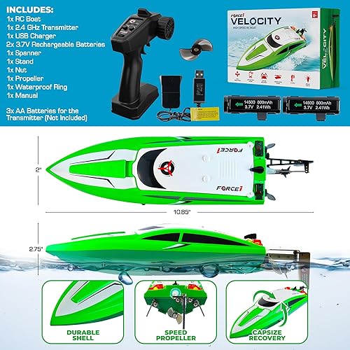 Miniatura 7 de Force1 Velocity H102 - Barco a control remoto para piscinas y lagos, barcos RC rápidos para adultos y niños con velocidad de más de 20 mph, control