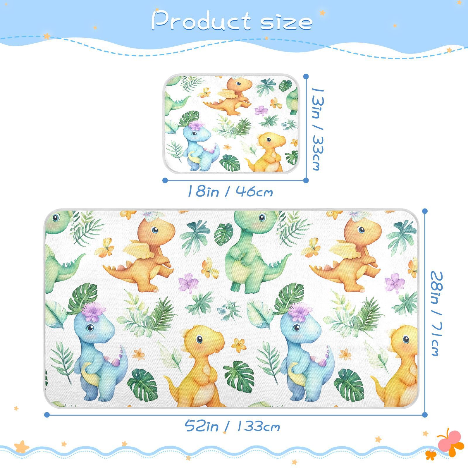 Bolaz Summer Sleeping Bed Pad, Cute Dinosaur Tropical Leave Pattern Cooling Mattress Set Breathable Bed Mat Ice Silk Mat + Pillow Cover for Toddler Boys Girls