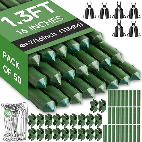 FOTMISHU Juego de 30 estacas de jardín de 2.5 pies y 30 pulgadas, 5 pies, 7.5 pies y 10 pies, estacas resistentes con revestimiento de plástico,