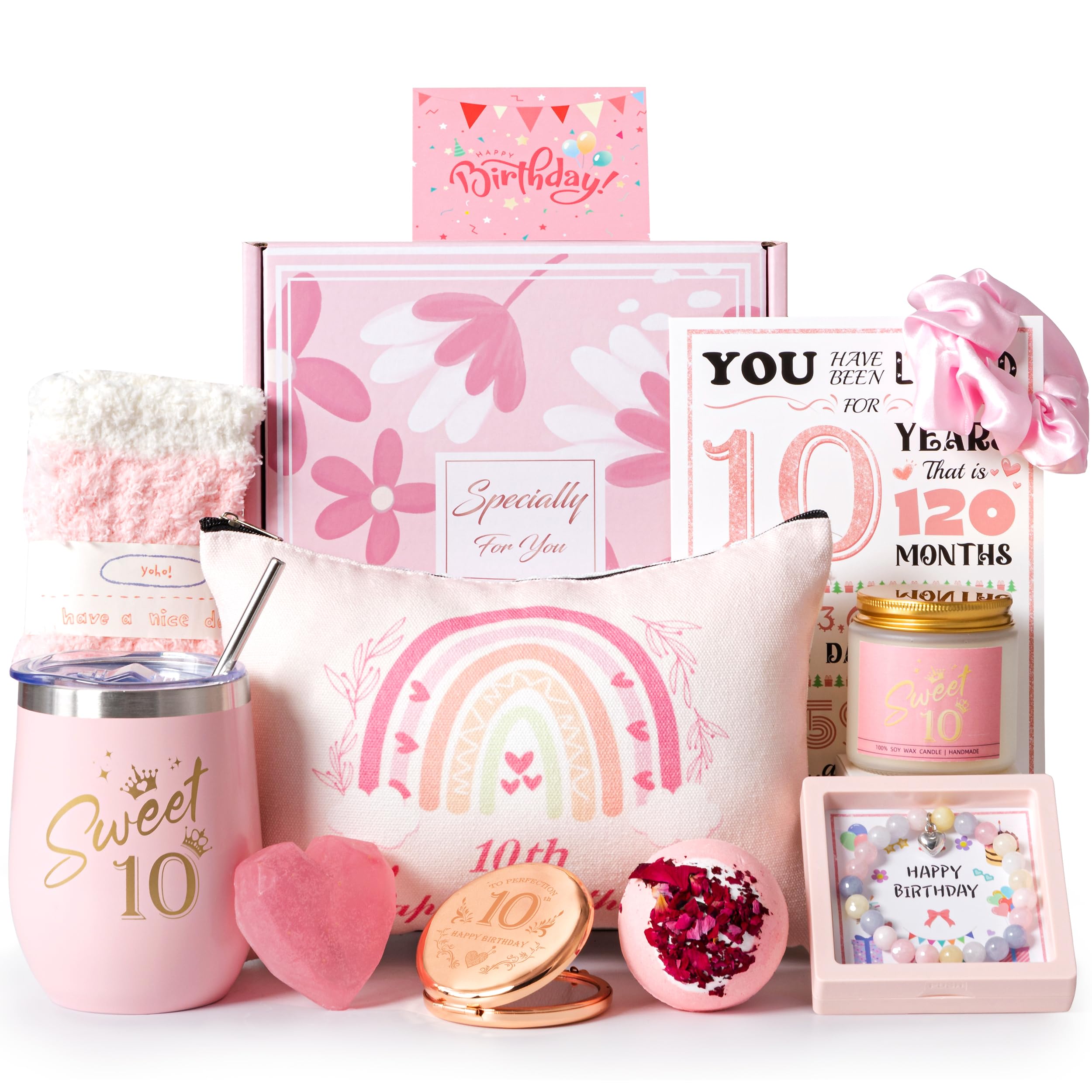10th Birthday Gifts for Girls,Happy 10th Pamper Gift Basket Ideas for Daughter, Cute Unique Sweet 10 Year Old Birthday Hampers Presents for Her,Best Friend Niece,Granddaughter, Sister, Friend, Teens