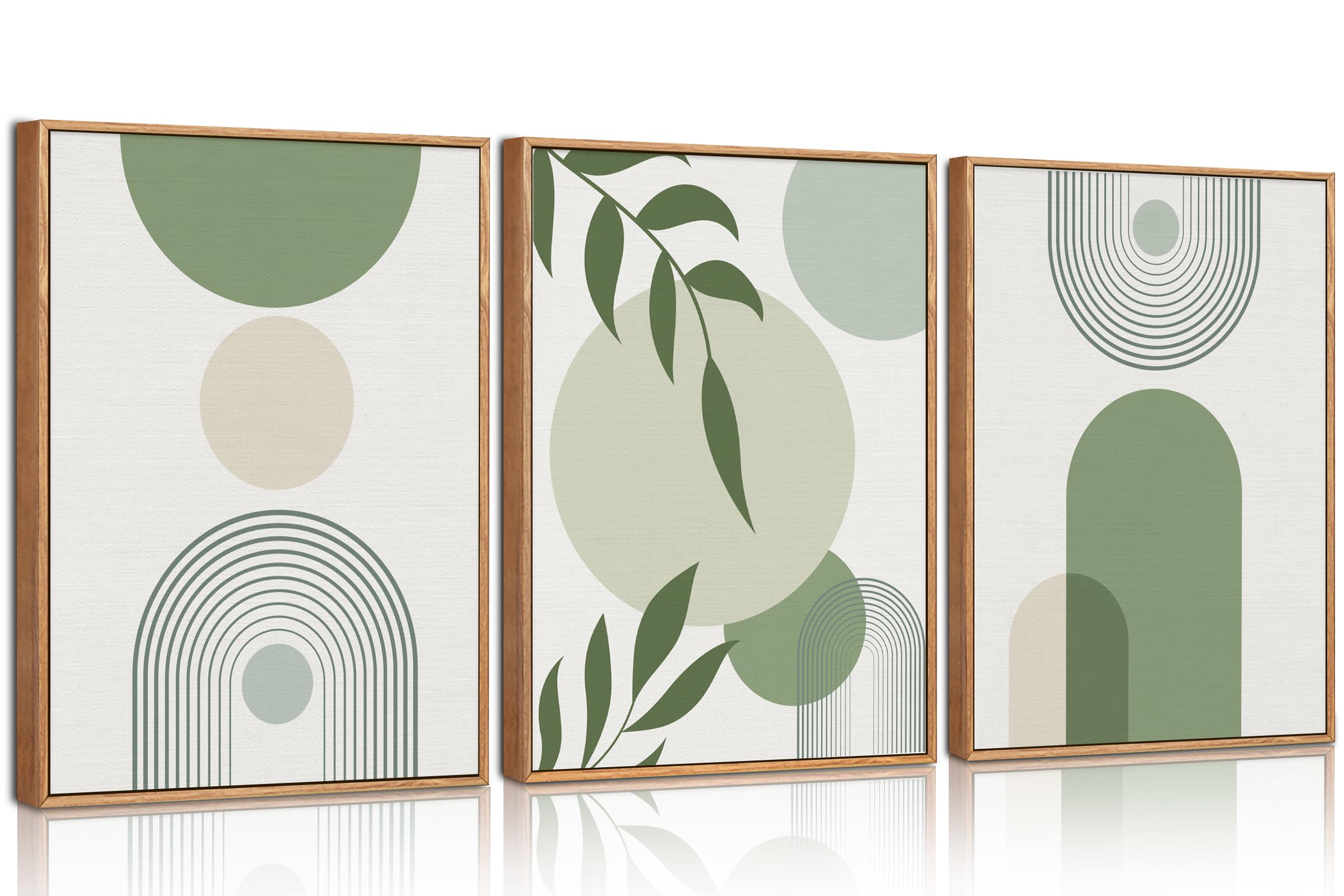 HPNIUB Weichgrünes Gerahmtes Leinwanddrucke Wandkunst Set, Abstrakte Botanische Boho-Wanddekoration, Minimalistisches Bilder Grün Leinwandkunstwerk Wohnzimmer, Schlafzimmer 30x40cm