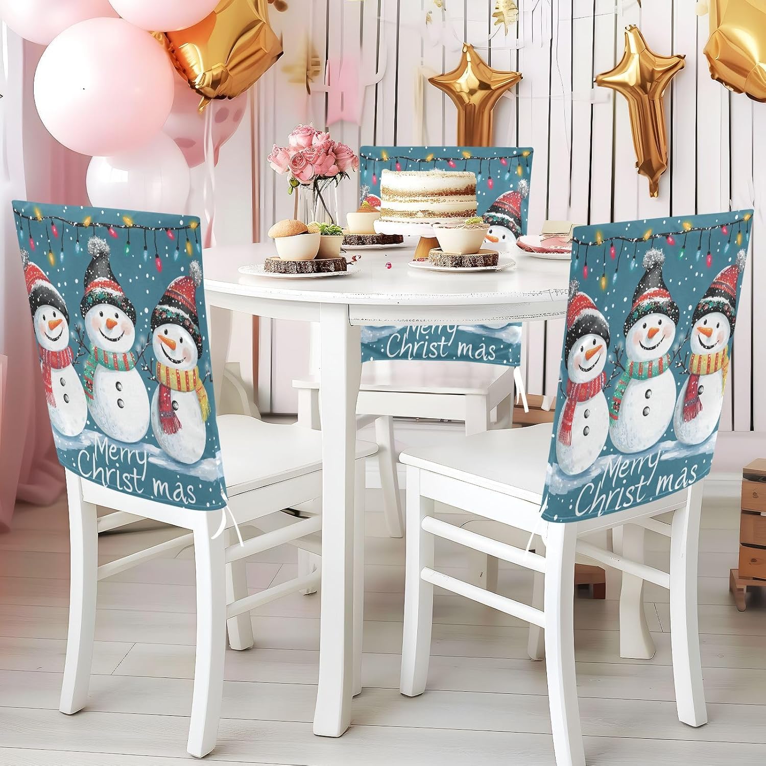 MNSRUU Christmas Chair Back Cover for Dining Room,Snowman Chair Slipcovers Set of 6, Snowman Chair Cover for Kitchen Hotel Holiday Party Decor,543