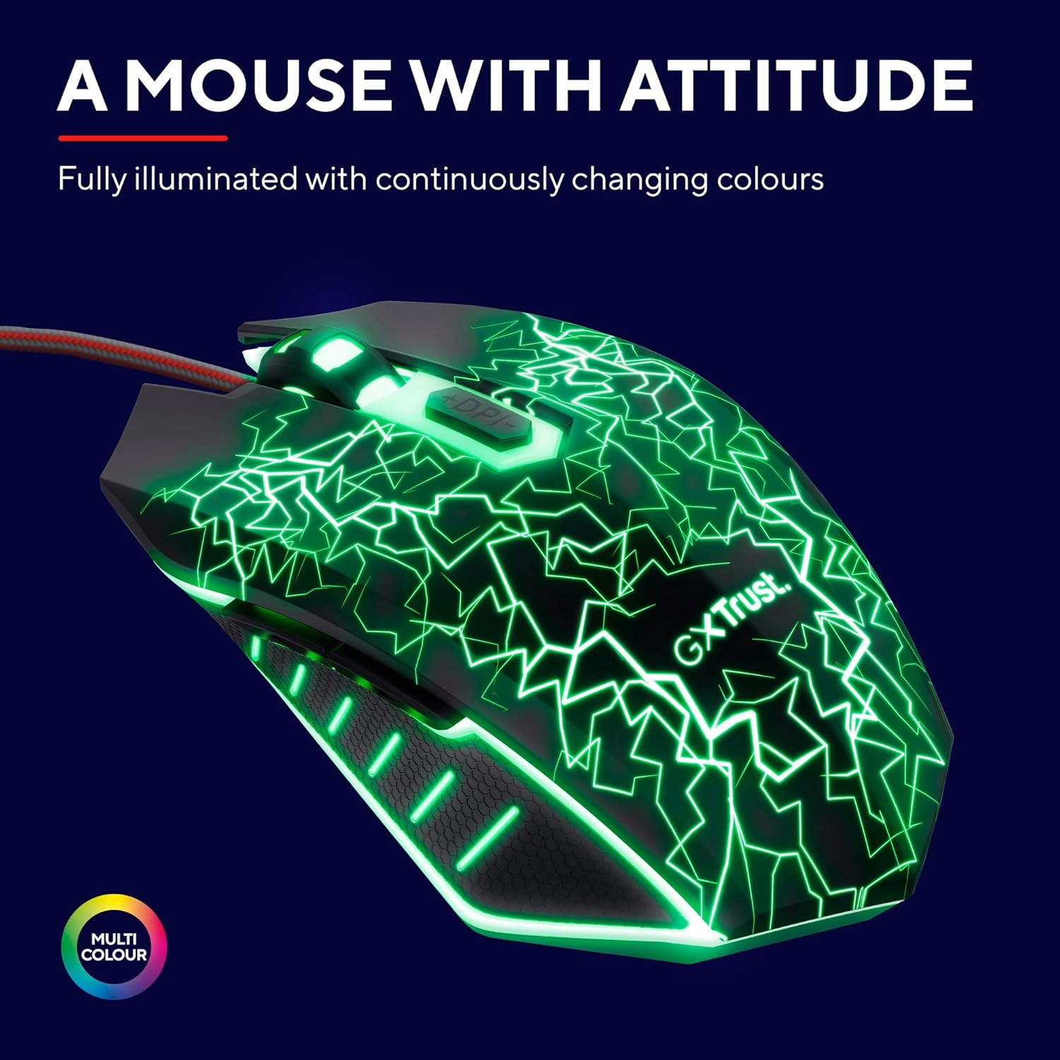 Trust Gaming GXT 105X Izza Illuminated Gaming Mouse, 800-4000 DPI, 6 Responsive Buttons, Computer Mouse for PC, Laptop, Windows, Mac - Black