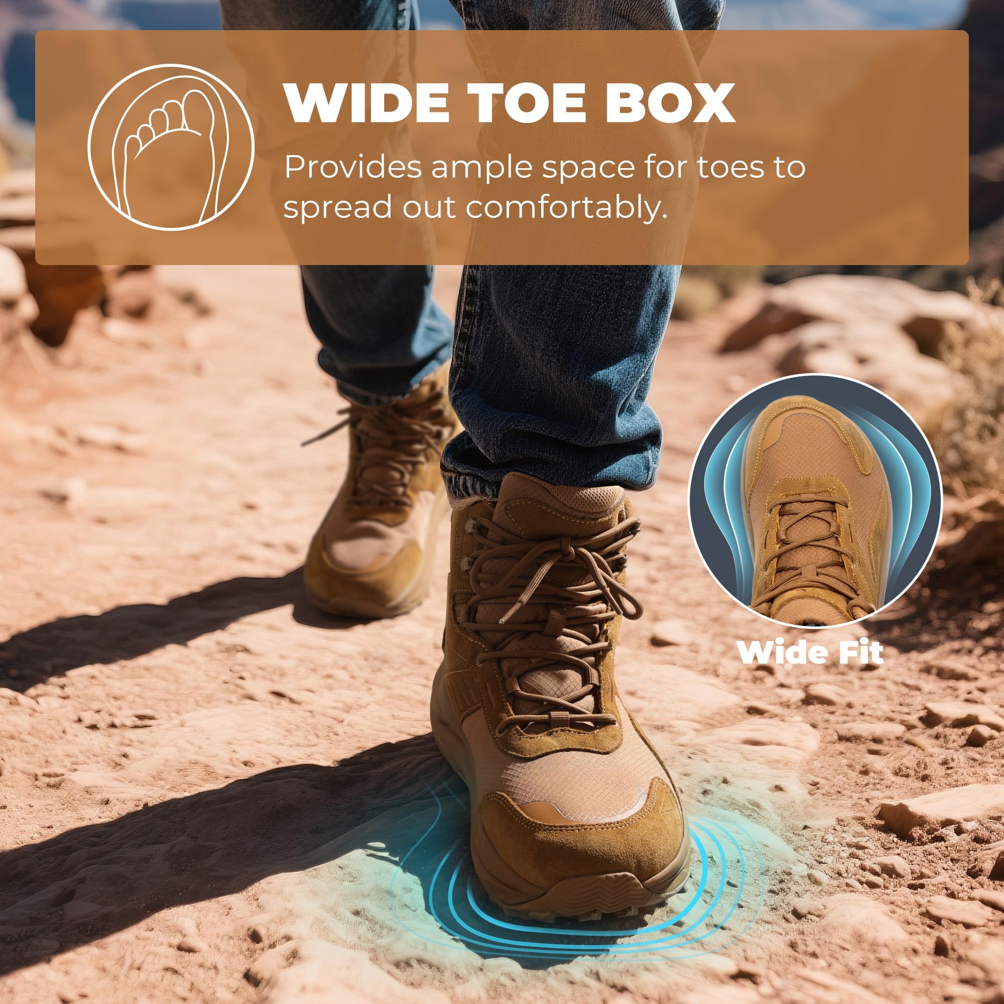 NORTIV 8 Męskie buty trekkingowe z szerokim noskiem, COYOTE, 7 | Wodoodporne buty turystyczne Low Drop do trekkingu na świeżym powietrzu, kempingu i spacerów Katahdin