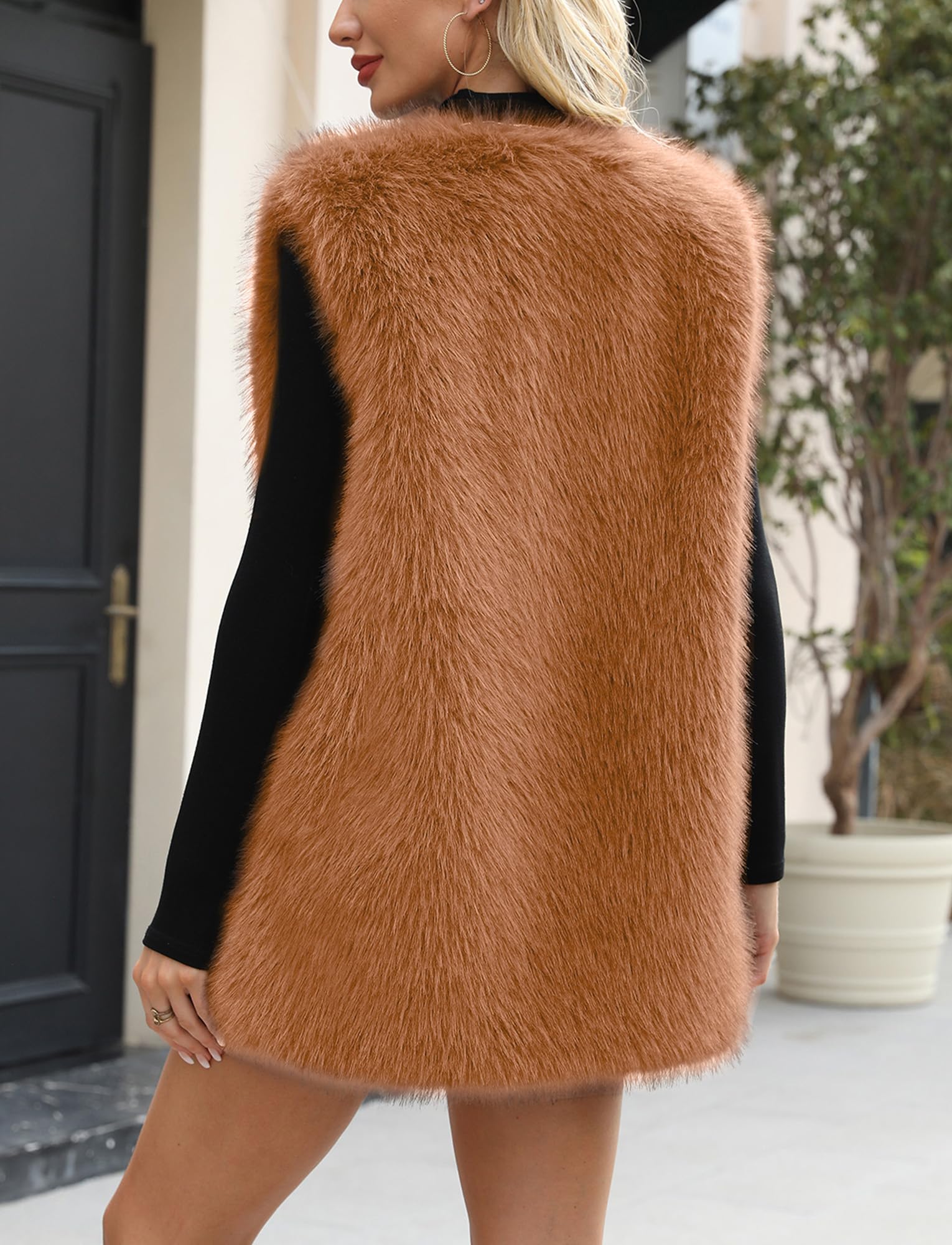 FEOYA Gilet in pelliccia da donna, elegante, lungo, in pile, con orsacchiotto, in pelliccia sintetica