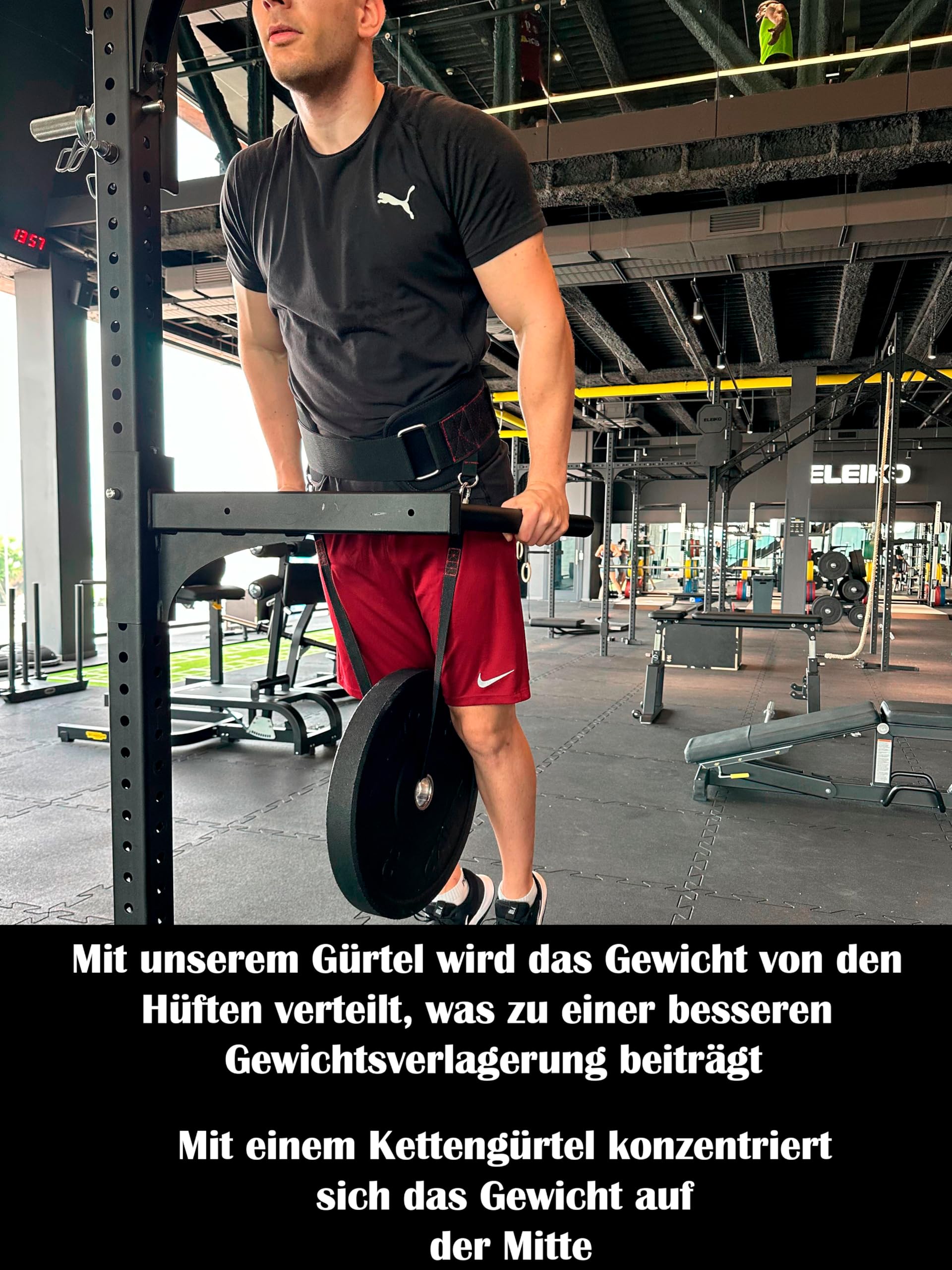 Gewichtsgürtel für Zusatzgewicht mit 1 Seilen von 100 cm und 2 Karabinern | Klimmzug Gürtel bis zu 250Kg | Gürtel für Gewichte de Einheitsgröße 4 Karabinerhaken
