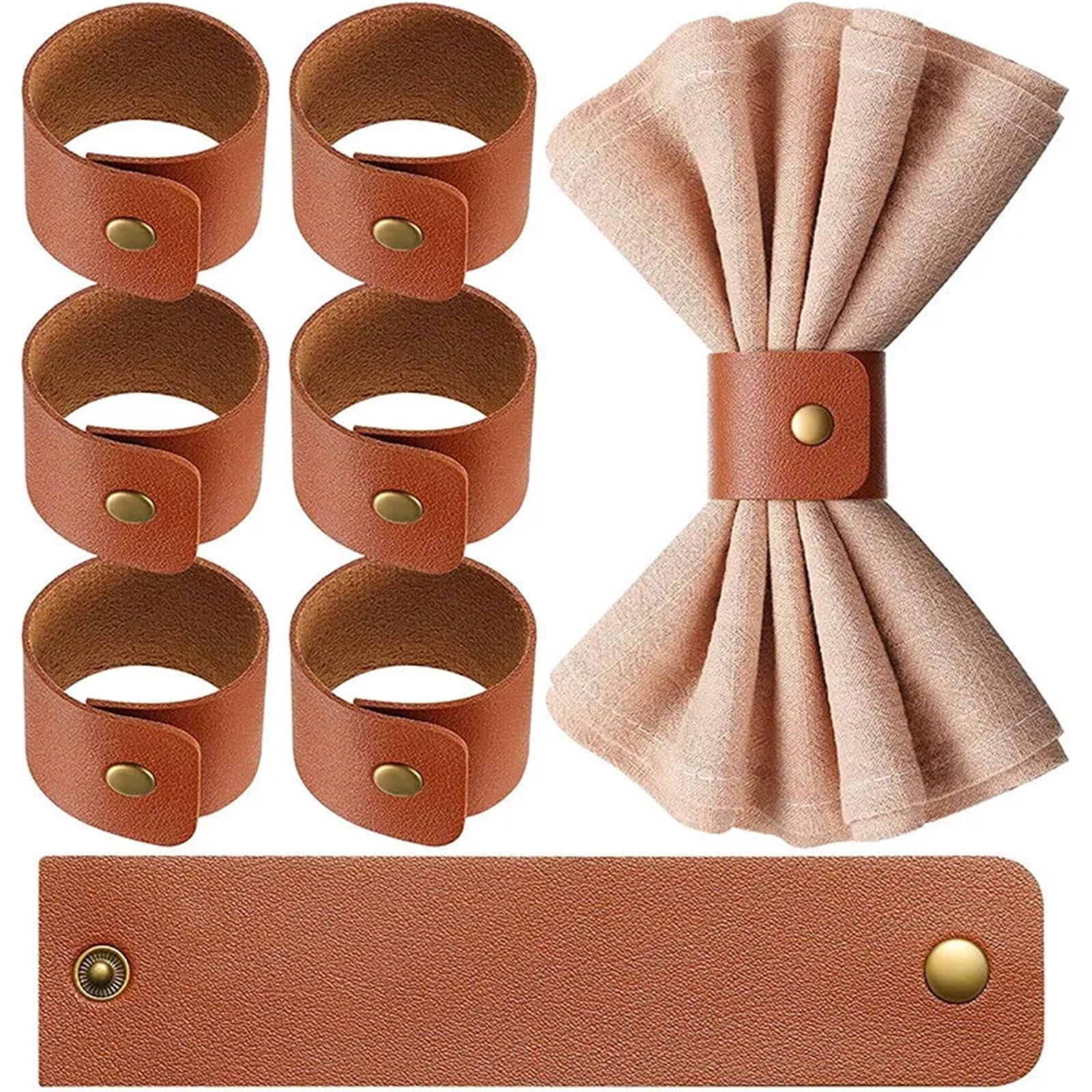 Lot de 48 ronds de serviette en cuir synthétique pour fête de mariage, Saint-Valentin, salle à manger, décoration de table
