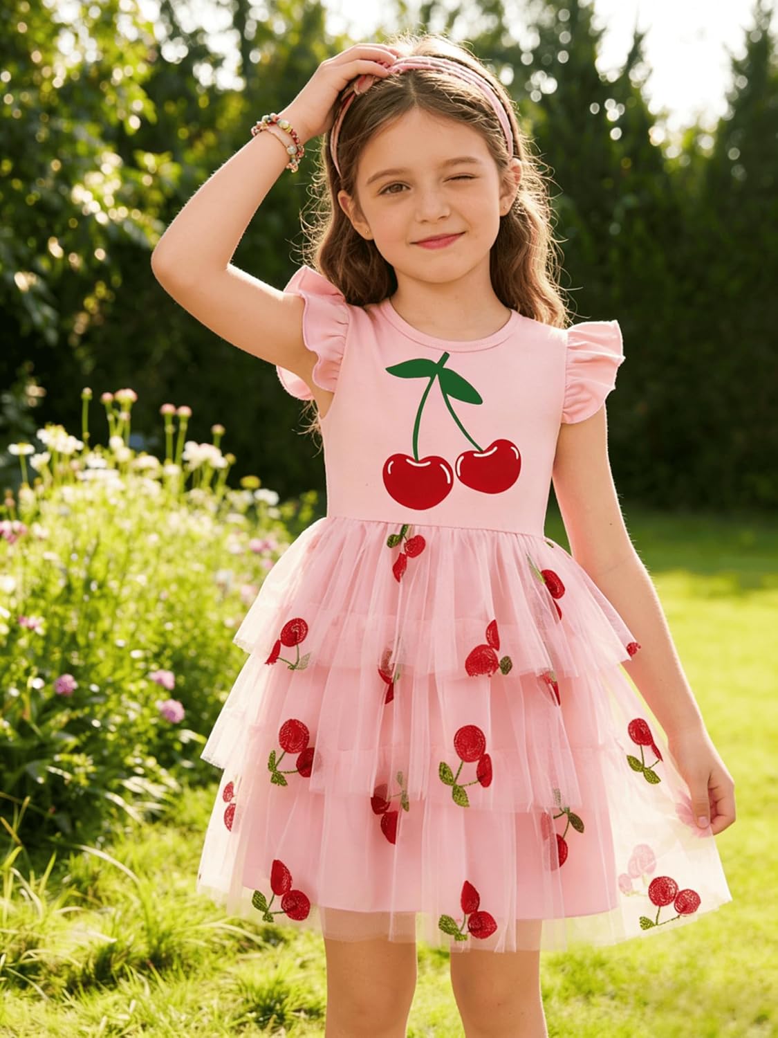 Little Girls Tulle Tutu Dress Toddler Summer Ruffle Sleeve Fluffy Tiered Dress Kids Birthday Party Outfits 2-7 Years - Image 3