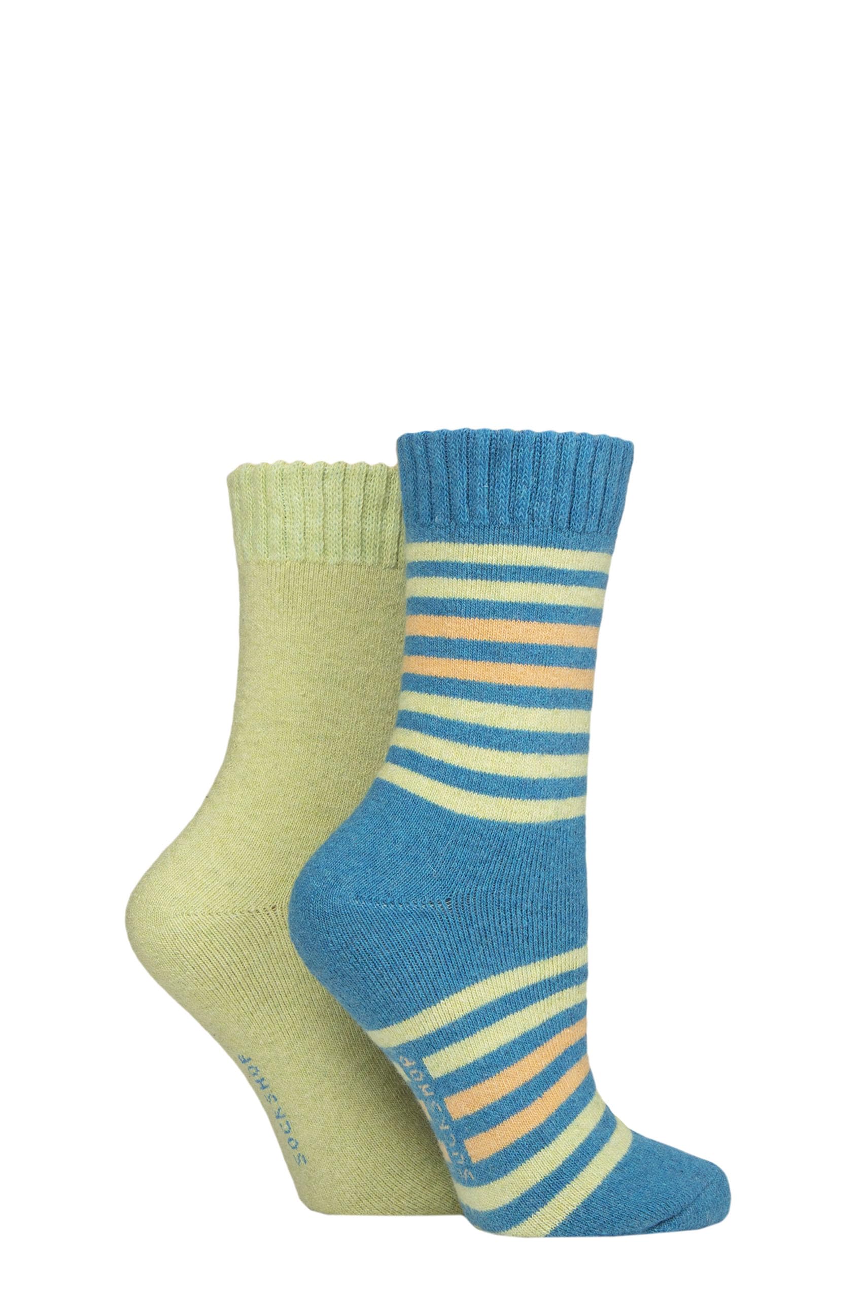 SockShop Ladies Cushioned Boot Socks - Wool Mix Striped & Plain in a 2 Pair Multipack for Outdoors, Hiking & Walking (UK, Numeric, 4, 8, Regular, Regular, Storm Striped)