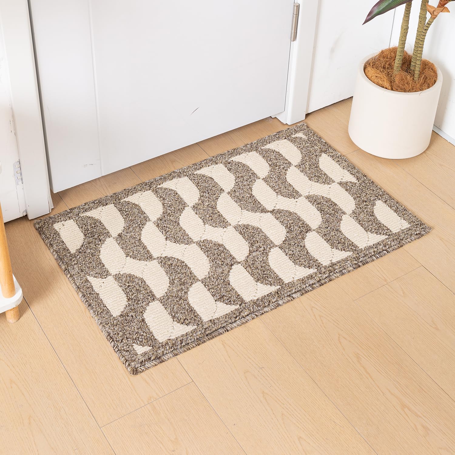 HOKIPO Big Doormat for Main Door Entrance Non-Slip Entry Door Mat, 80x50 cm, Taupe Brown Crescent (AR-6512)