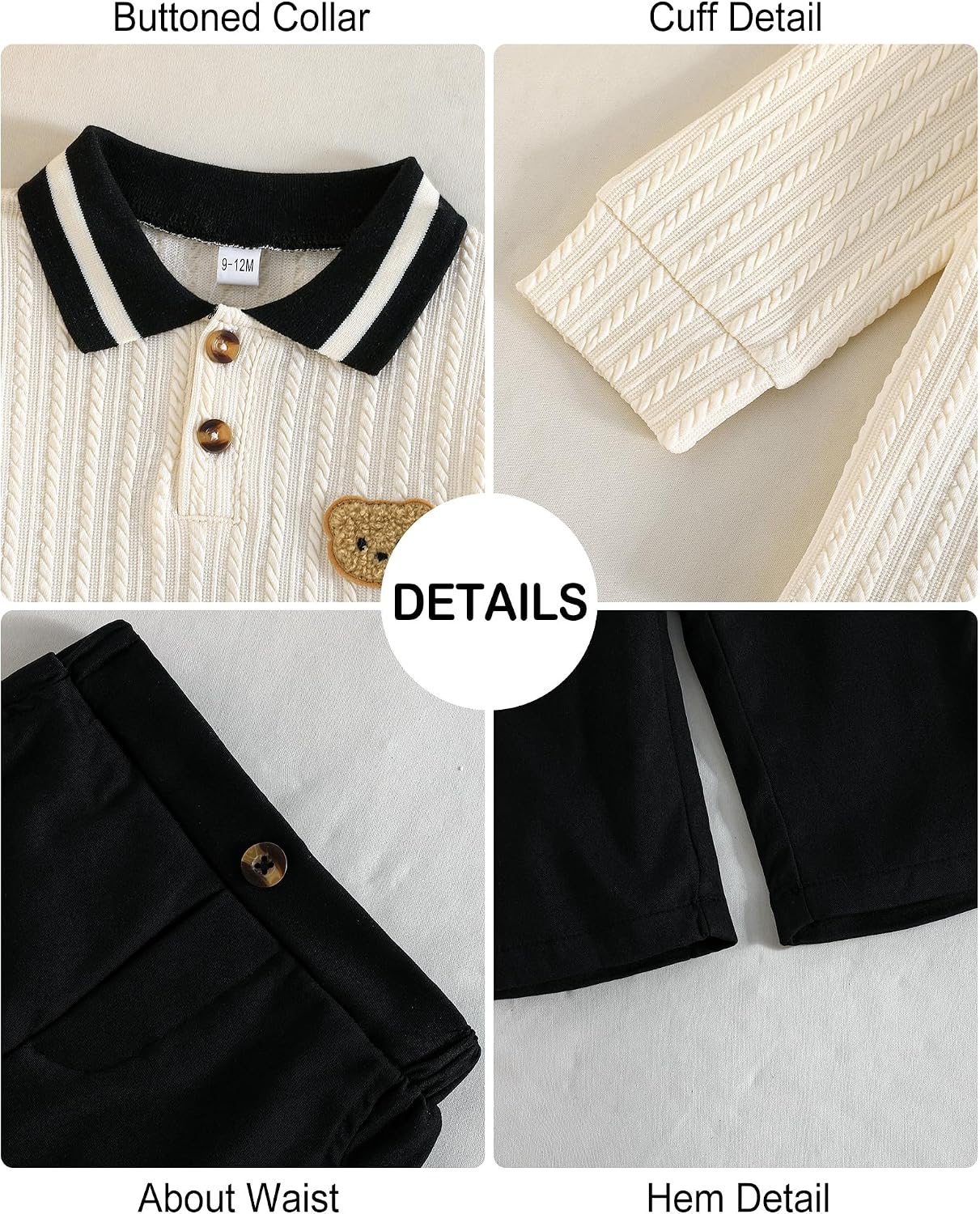 Jecson Baby Boy Clothes 2-Piece Polo Shirt and Pants Set Bear Outfit 6M-3Y