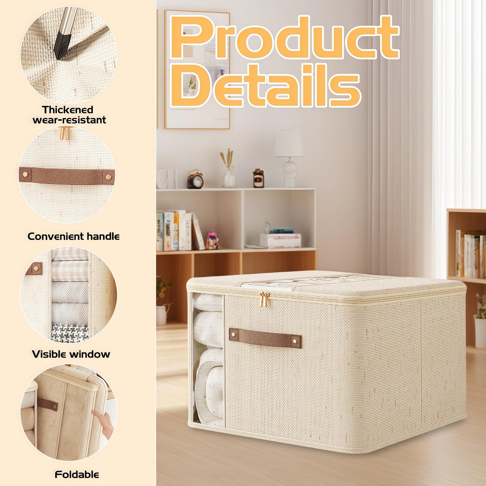 Scatole per Armadio, Contenitori per Armadio Salvaspazio (Cotone/Lino Tian Shan), Organizer Armadio Ideal per Vestiti, Coperte e Piumoni, 40L,2 Pezzi