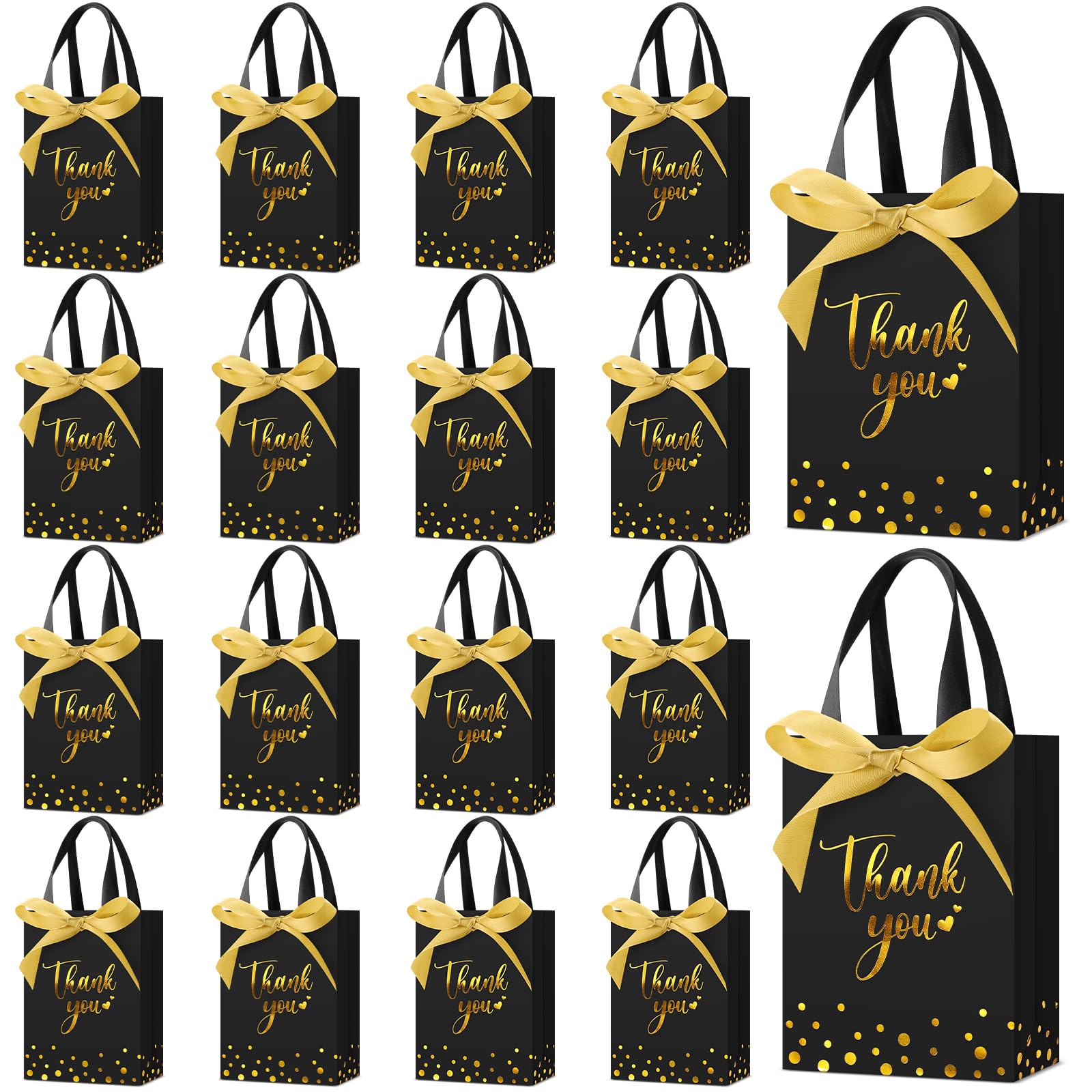 Kolldenn 36 Pack Small Thank You Gift Bags with Handles 5.9 x 4.3 x 2.4 Inches Wedding Favor Bags with Bow Ribbon Graduation Candy Goodie Gift Bag Bulk for Wedding Birthday Bridal Shower(Black)