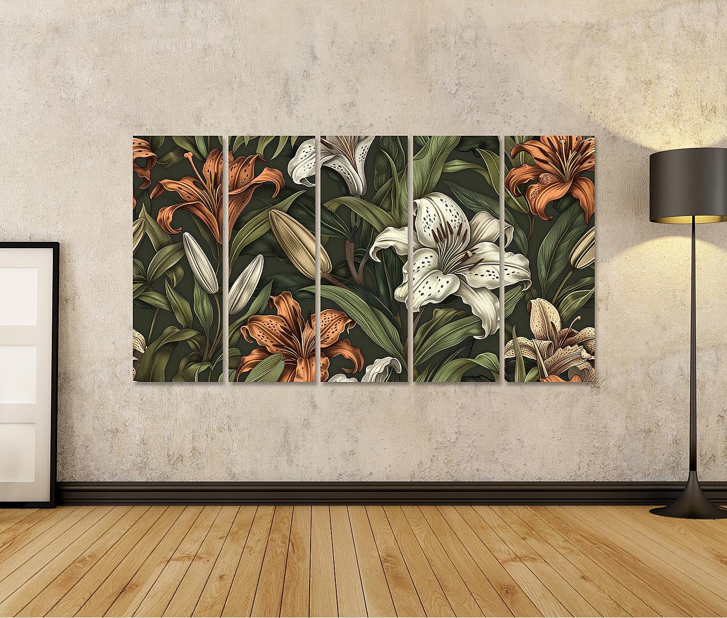 islandburner Primer cuadro sobre lienzo lirios vivos y hojas verdes patrón para sala de estar amantes de la naturaleza floristería cuadros murales carteles