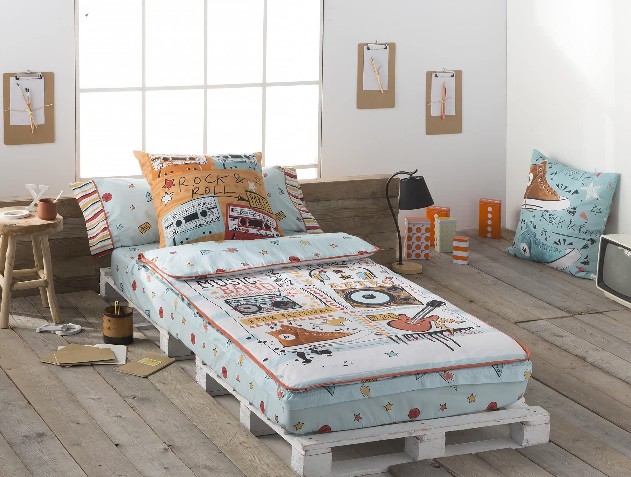 Ropa de Cama Juvenil 100% algodón Percal 200 Hilos Modelo Music de JVR, Ideal para Adolescentes (Saco Nórdico Cama 90cm)