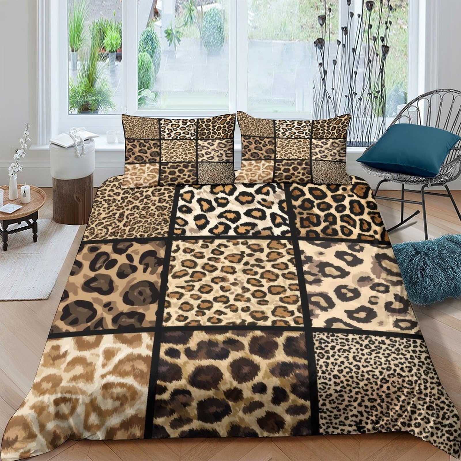 Ctjqhvkz Style-3 3D Printed Leopard Patchwork Fitted Sheet Microfiber Soft Breathable Cheetah Bed Cover For Bedroom Dorm Decor Single（135X200cm）