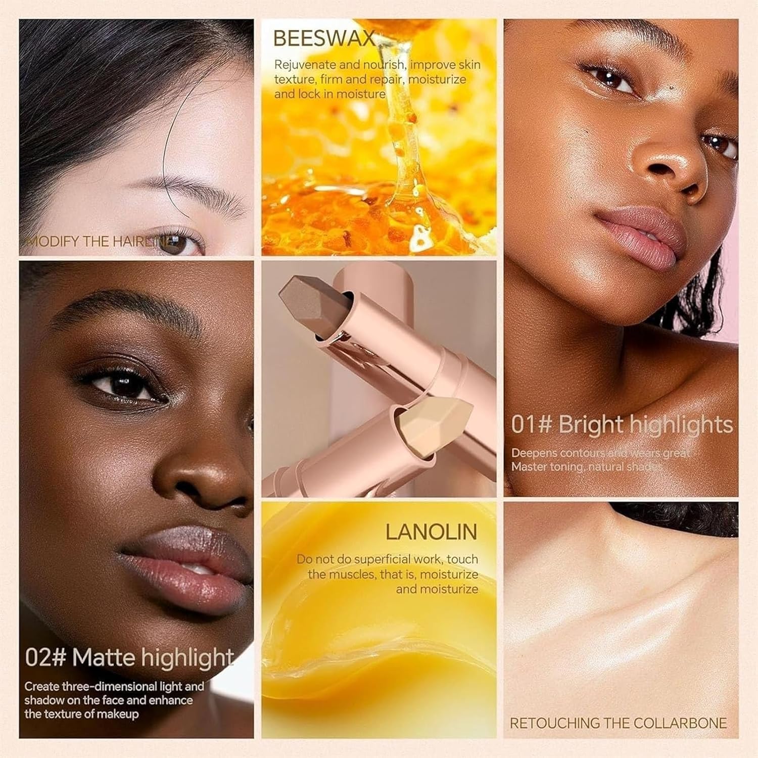 ノーリミットクリームブロンザースティック、2 in 1クリームブロンザーとハイライタースティック、ノーリミットクリームブロンザーとコ