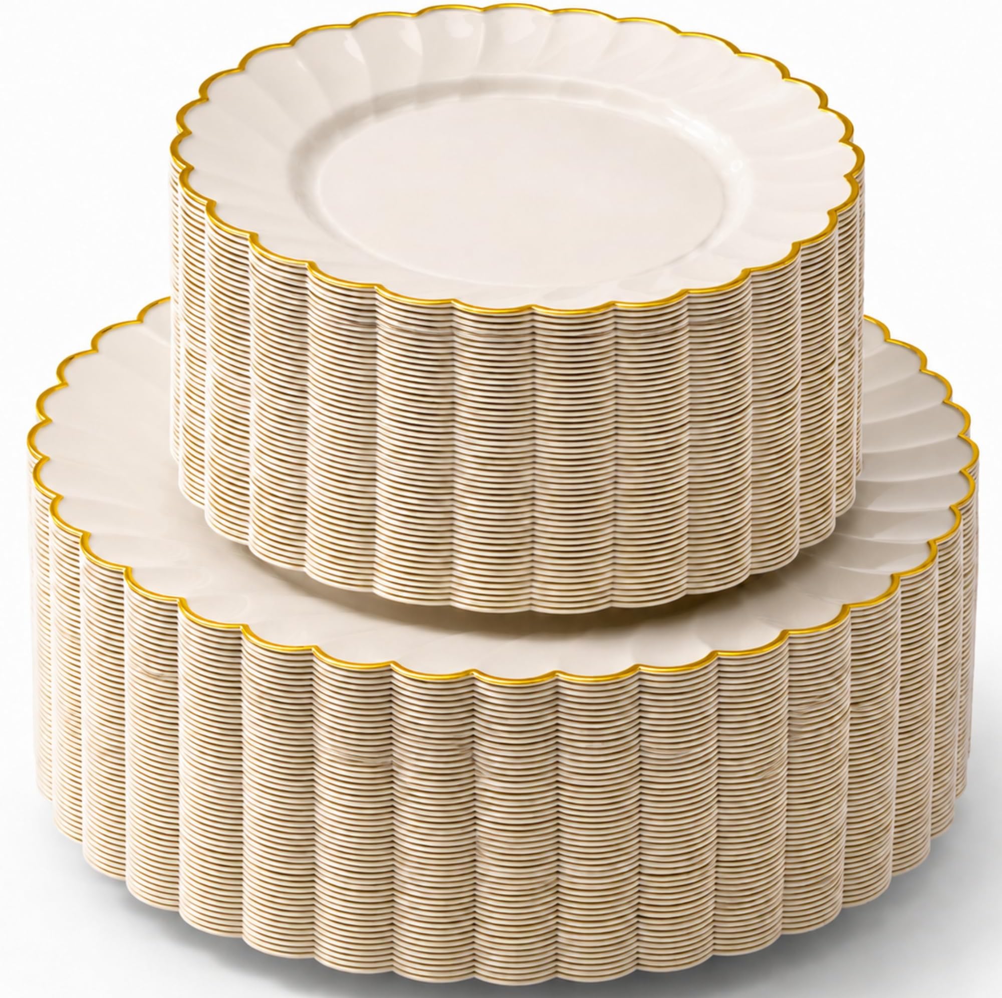 By Madee HEAVYWEIGHT Gold Scalloped Plastic Plates for Party Wedding 100 Pc