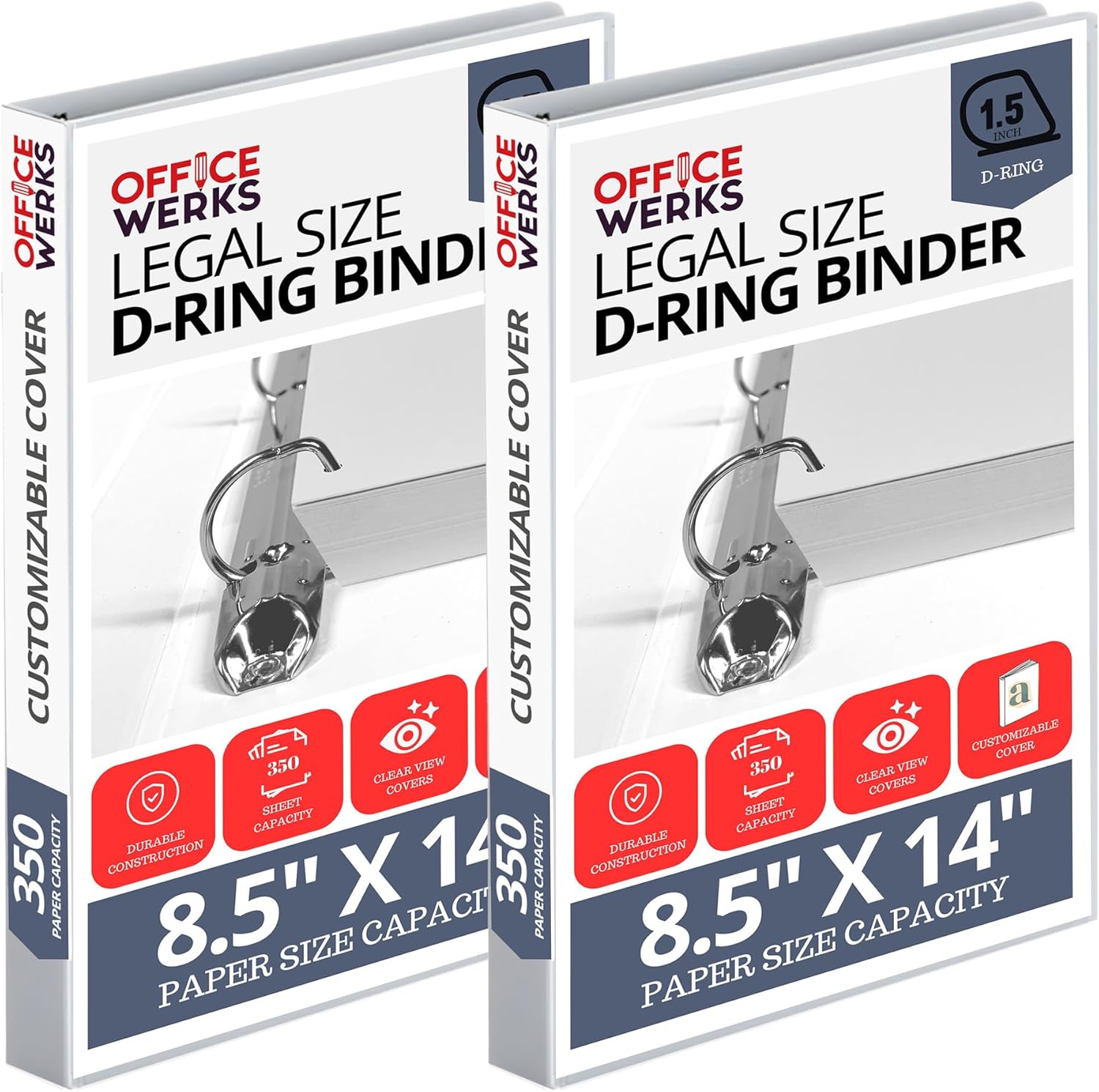 Performore - Office Werks Heavy Duty 2-Pack Legal Size View Binder - 14" x 8.5", White, 1.5 Inch D-Ring, Back Mount Binder