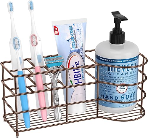HBlife Soporte para cepillos de dientes con 7 ranuras, decoración de baño de acero inoxidable, soporte eléctrico de bronce para baño, organizador de