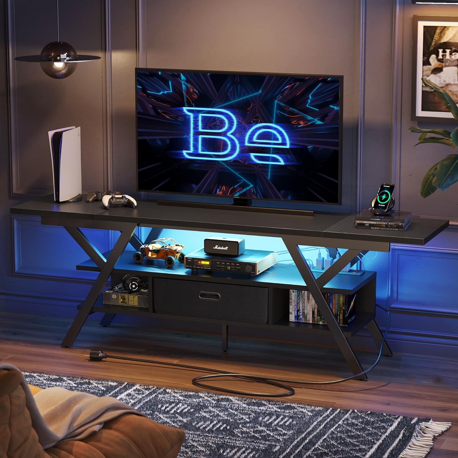 Bestier 70 Inch Gaming Tv Stand with Power Outlet for