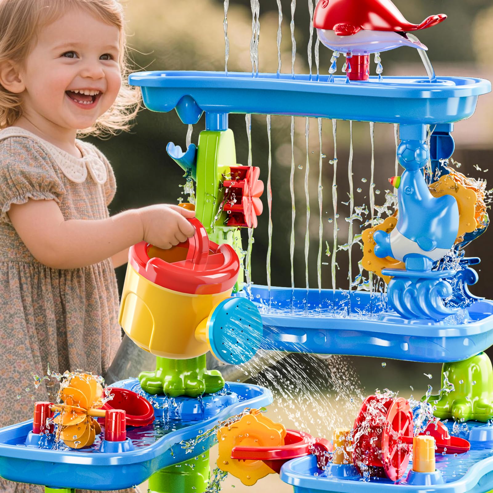 5-stufiger Sand- und Wassertisch, Outdoor Sensorik Spielset für Kinder, Sommer Strandspielzeug für Kleinkinder 2-3 4-8 Jahre, Wassertisch mit Zubehör für Jungen Mädchen