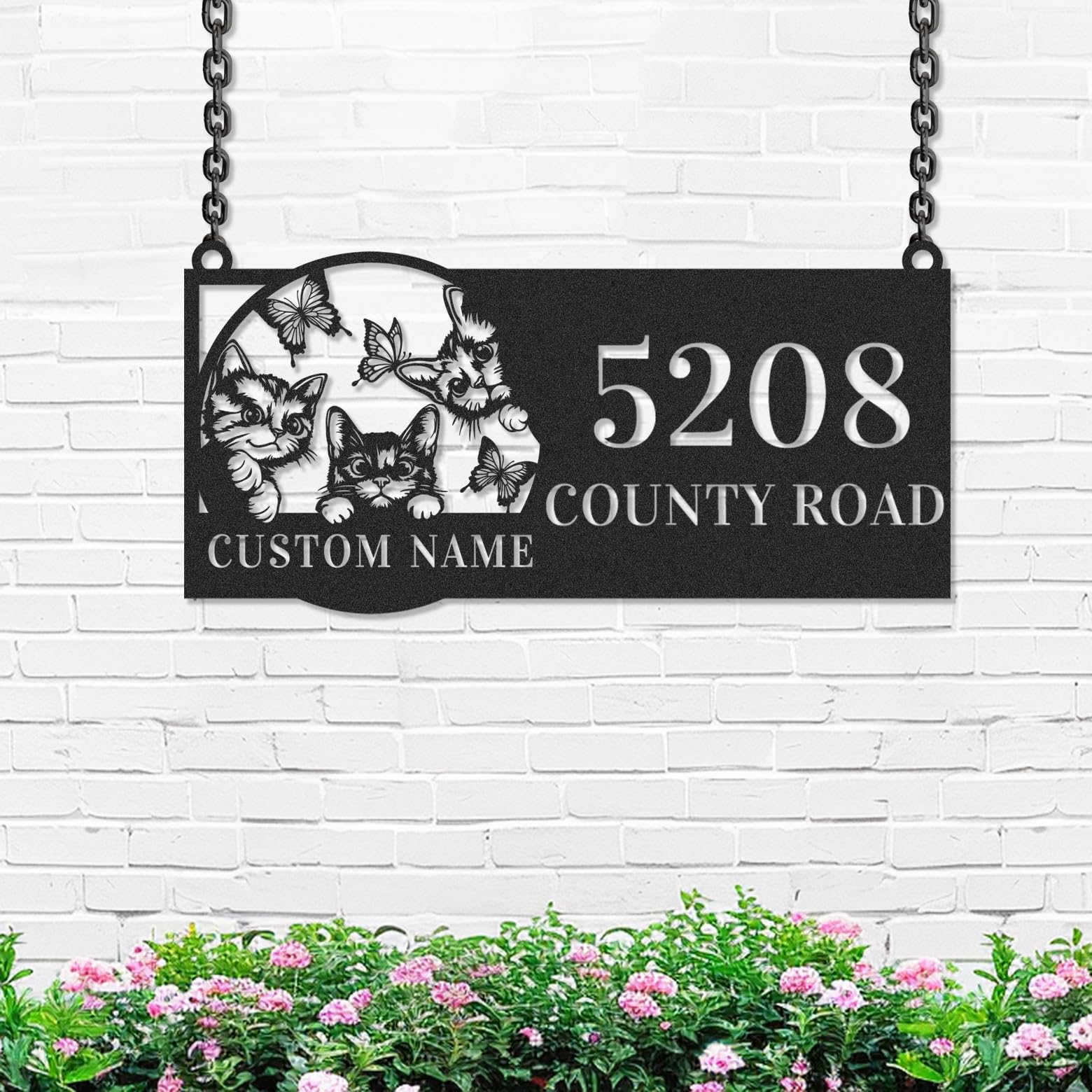 Adthyuxq Cat Personalized House Number Sign For Outside Outdoor, Custom Metal Butterfly Address Plaque Wall Welcome Sign For House Home Decor, Customized Housewarming Gifts