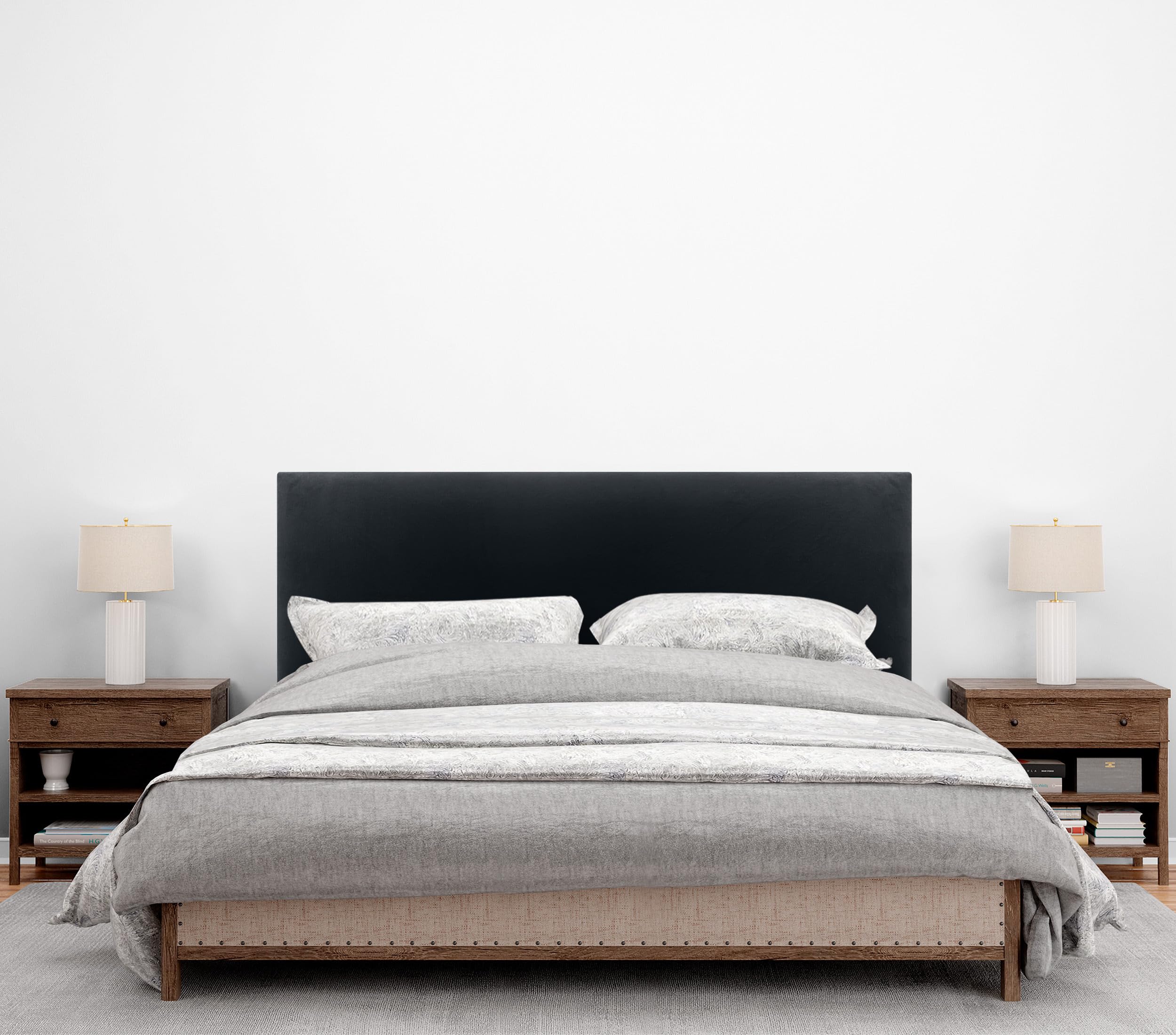 DHOME Tête de Lit en Velours Lisse avec Pieds Haut de Gamme Moderne Tête de Lit Rembourrée Lit Luxe Chambre Capitonnée (Noir, 160cm)