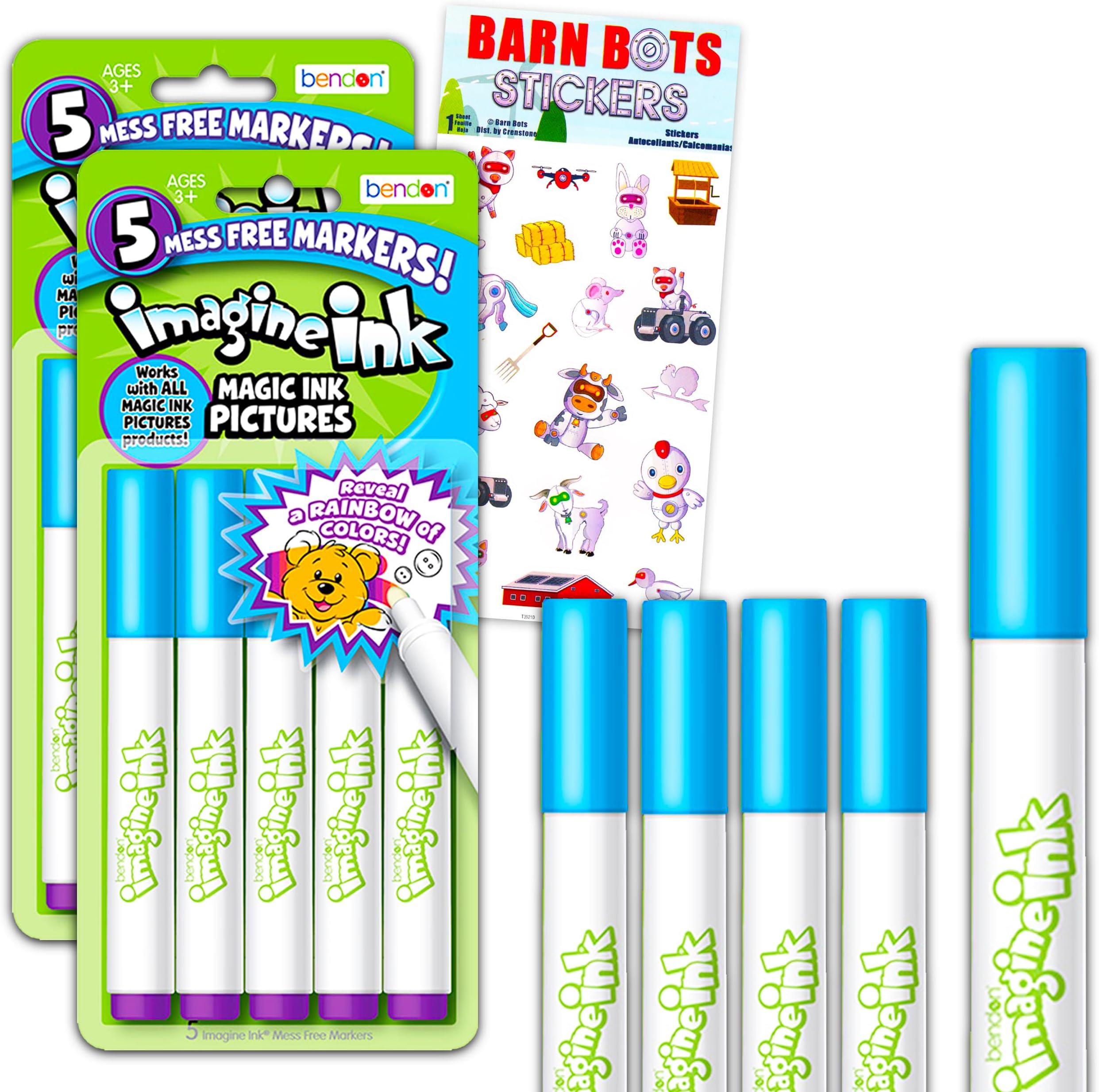 Publishing Imagine Ink Markers Only Replacement Bundle - 10 Pc Imagine Ink Markers Refill Separates Set for Mess Free Coloring Books for Kids with Stickers