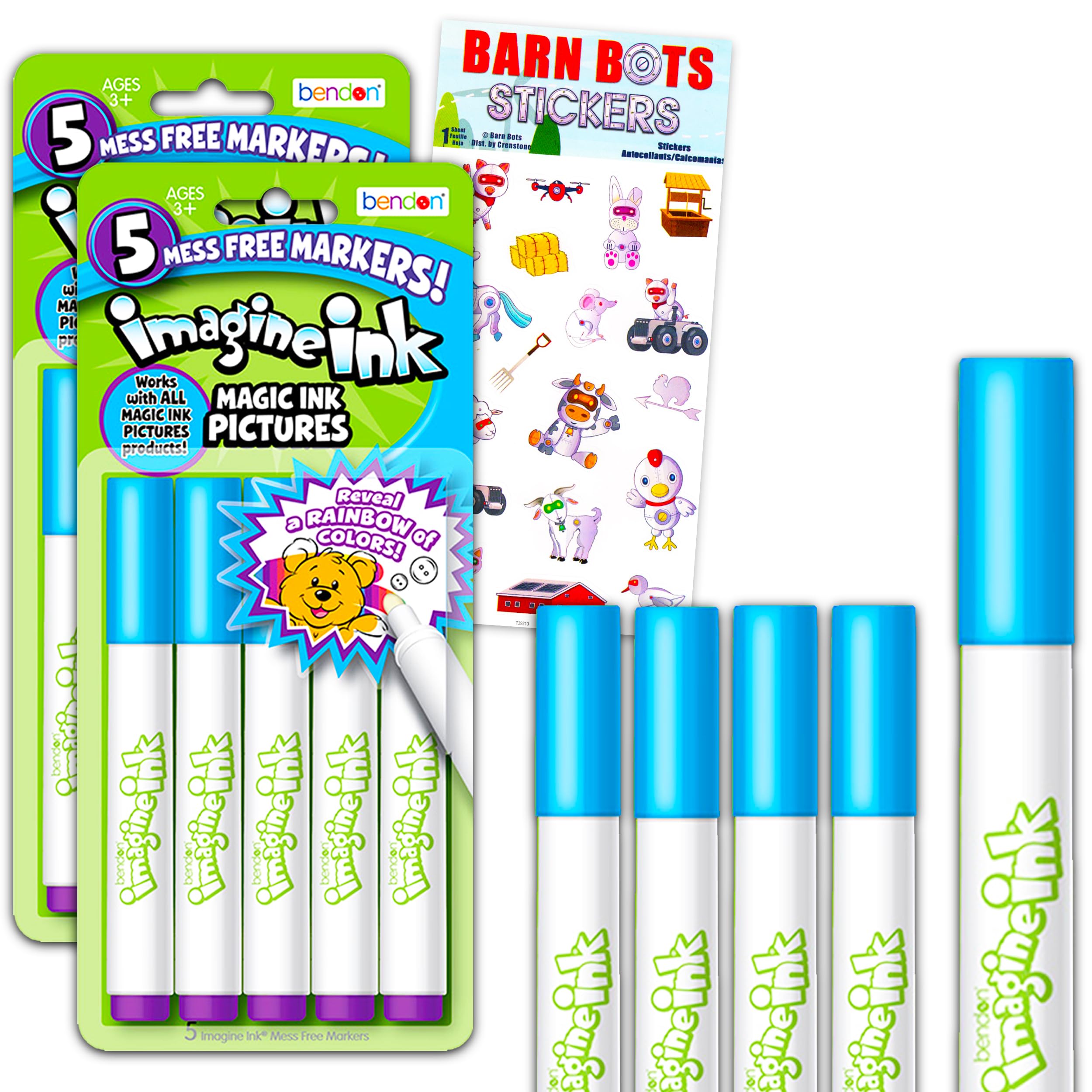 Bendon Publishing Imagine Ink Markers Only Replacement Bundle - 10 Pc Imagine Ink Markers Refill Separates Set for Mess Free Coloring Books for Kids