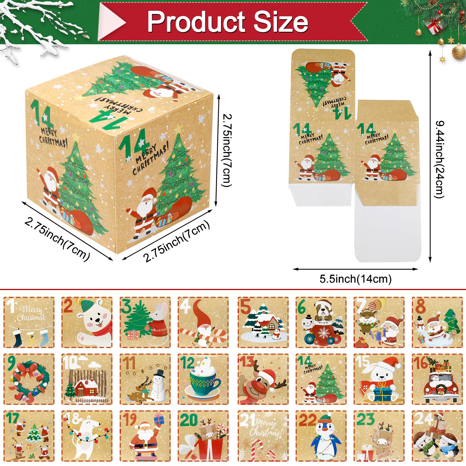 ONESING 24 Stück DIY Weihnachten Adventskalender Boxen für 2024, 24 Tage Countdown Kalender Geschenk für Erwachsene und Kinder Weihnachten Karton Zahlen Boxen Machen & Befüllen Sie Ihre eigenen