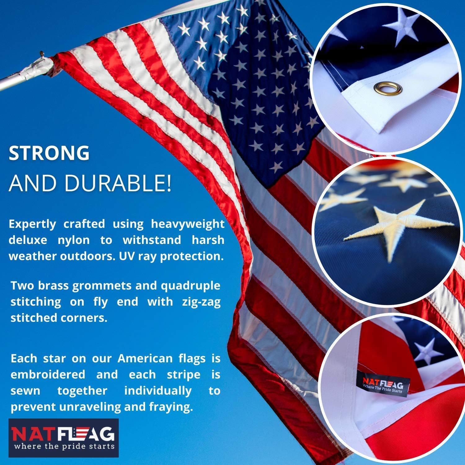6 Feet Tangle Free Spinning Flag Pole Kit with American Flag (3x5) - Outdoor Flag | Embroidered Stars - Includes Flagpole Bracket - Rust Free (White)