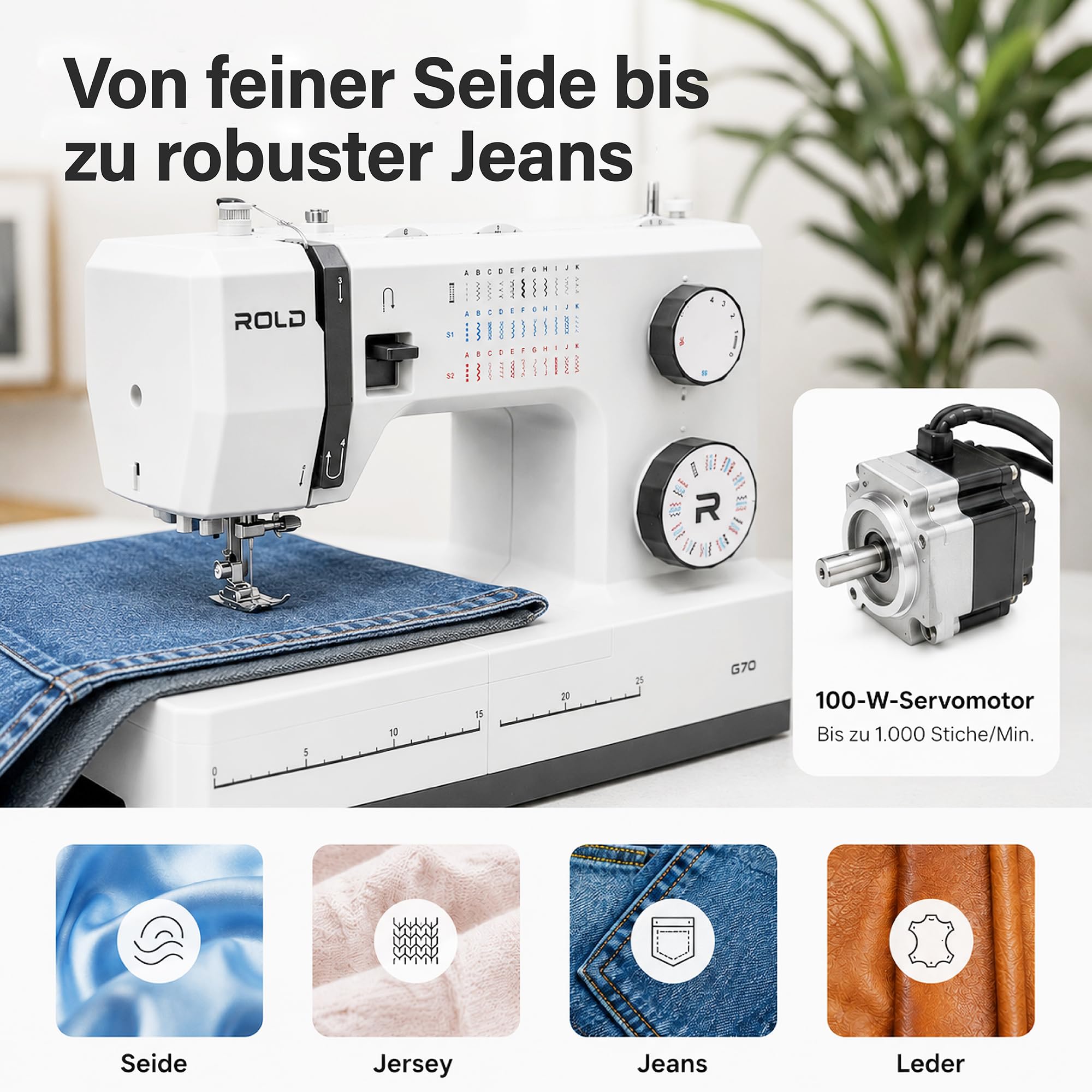 Rold G70 maszyna do szycia z 34 programami szycia, automatyczna dziurka na guziki, silnik serwo 100 W, nawlekacz igły, płytka do szycia ze stali nierdzewnej
