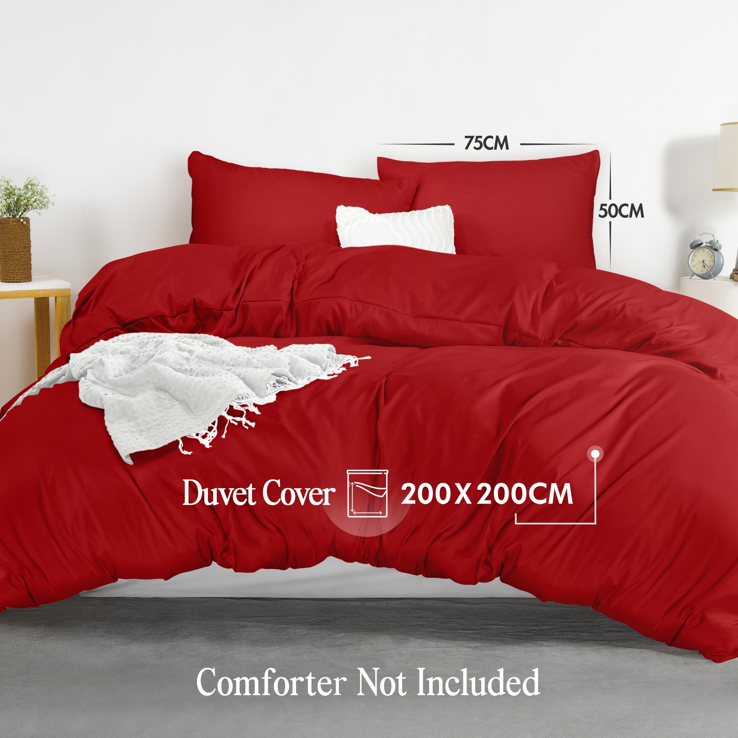 Utopia Bedding Duvet Cover Double - Soft Microfibre Polyester Duvet Cover with Pillow cases - Bedding Quilt Cover Set (Red) - Image 2