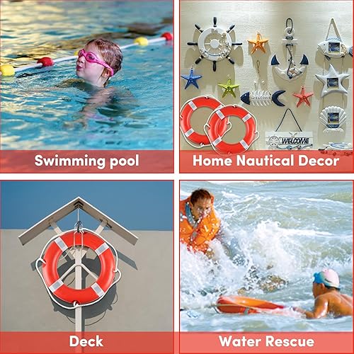Miniatura 7 de Anillo salvavidas para la seguridad de la navegación  Anillos de seguridad de barco de 23 y 28 pulgadas con tira reflectante y líneas de agarre (2