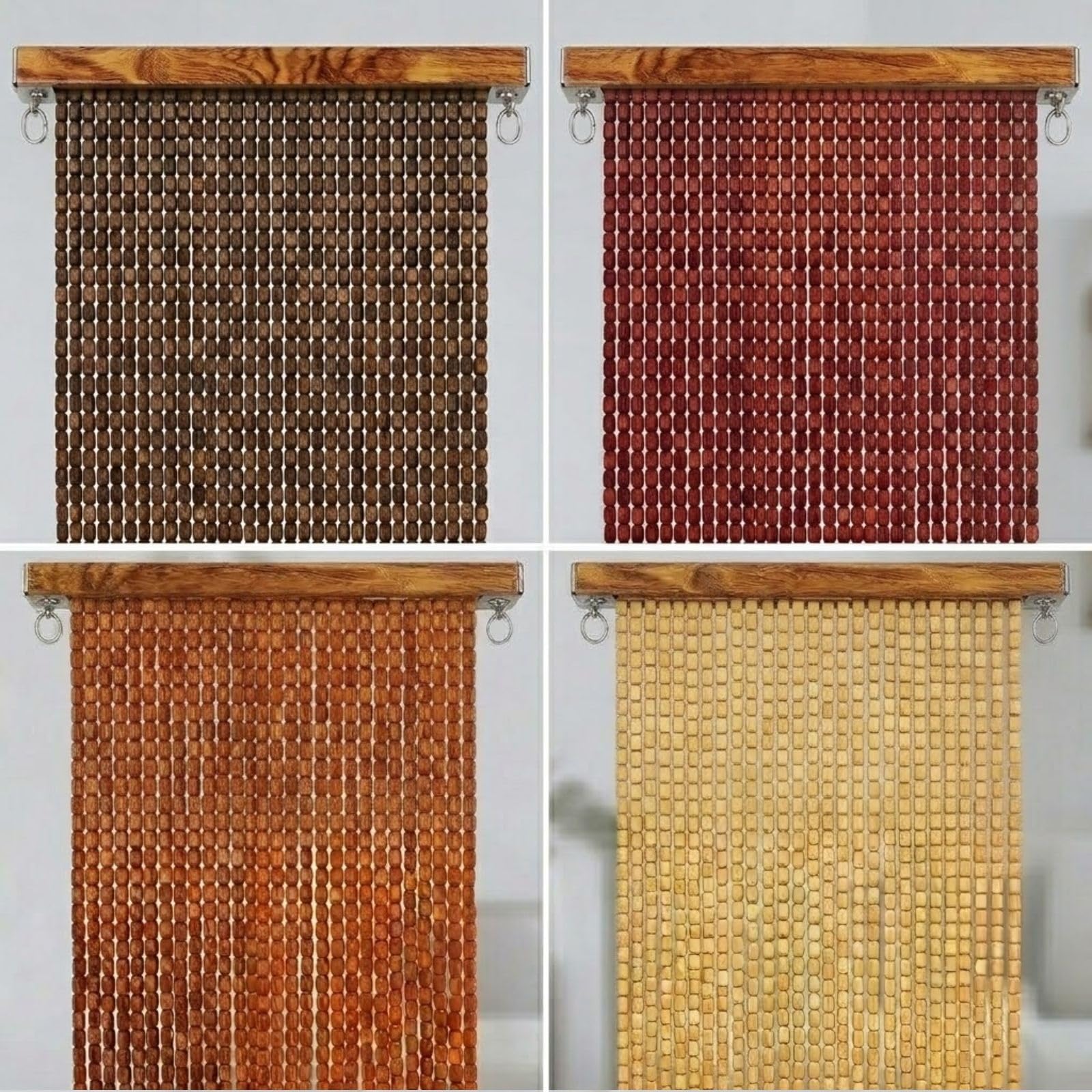 60-140 Sznurków Bambusowa Zasłona z Koralików, 90x200 100x200cm Moskitiera na Drzwi Drewniane Wiszące Koraliki, Retro Boho Przegroda Pokoju Siatka na Owady Taras Dom(Natural,140x190cm)