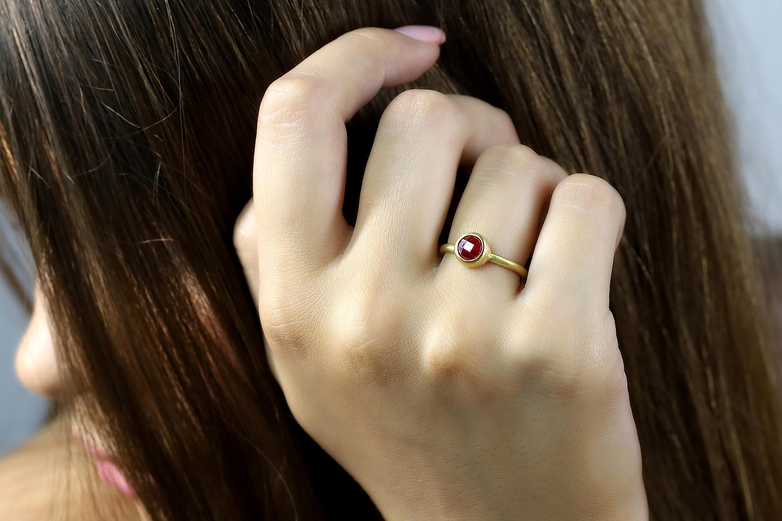 Elegante Granat Gold Ring - 18k Gold Lünette Einstellung - 14k Gold Lünette Stein - 24k Gold Vermeil - Perfekte Januar Geburtsstein Geschenk - Halbedelsteine Lünette Ring für Frauen