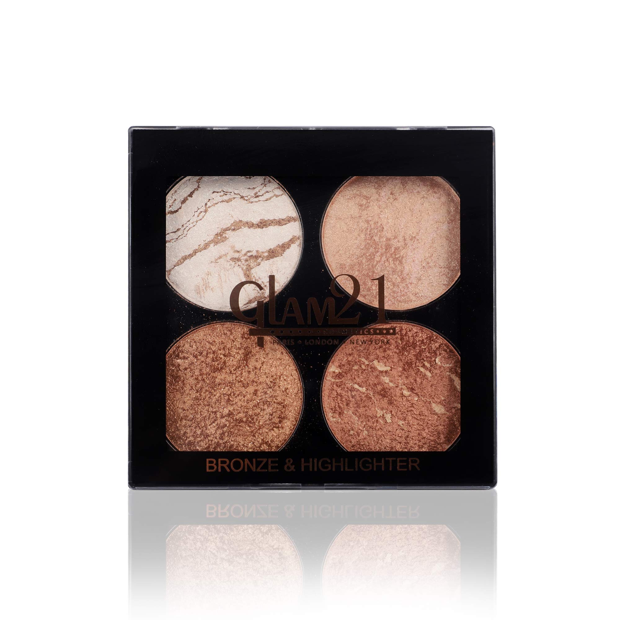 Glam21bronzer and highlighter palette 02, 4 shades, sunkissed, natural flushed, sculpted look, long lasting, 75 gm